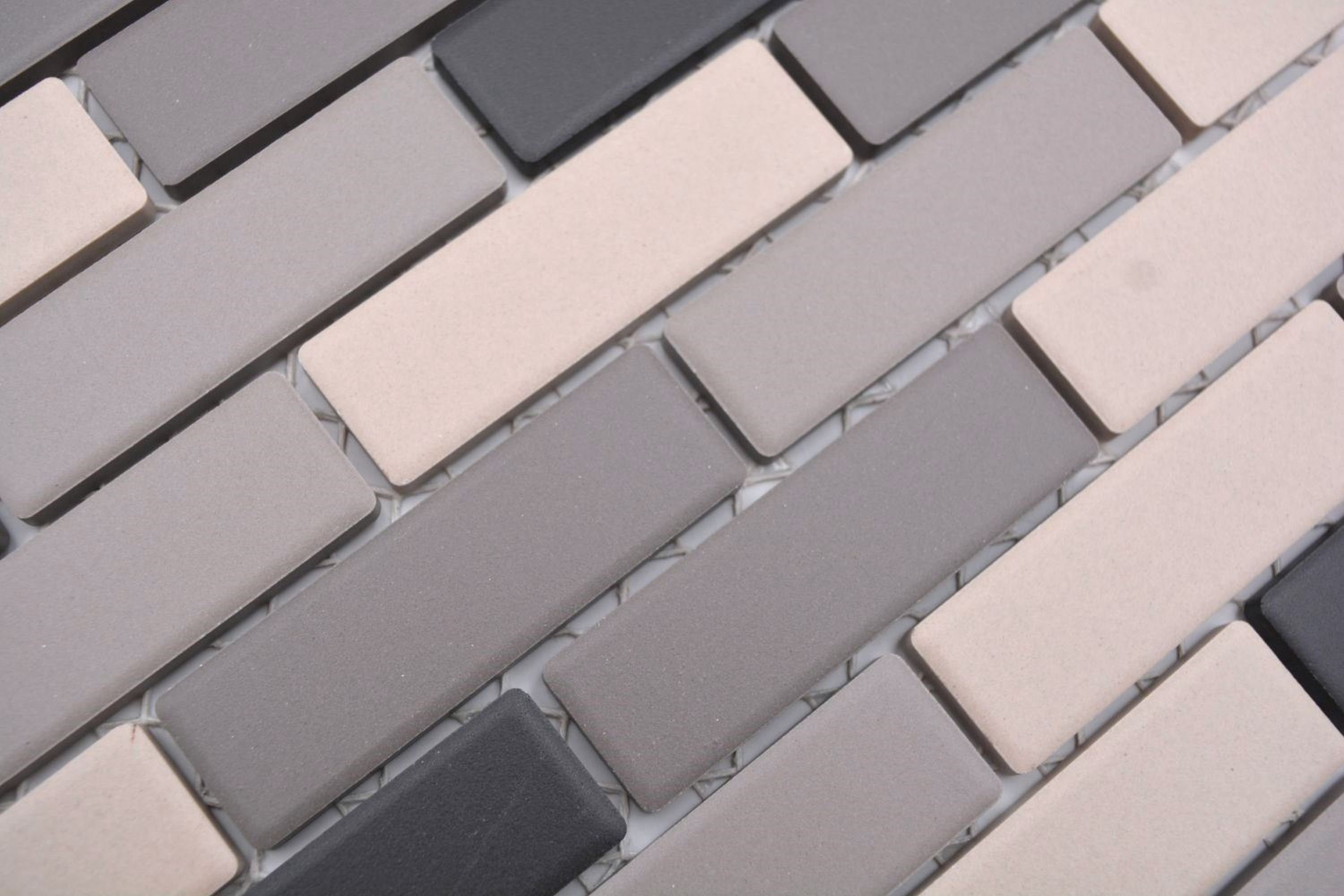 Thumbnail - Mosani Mosaikfliesen Mosaik Fliese Keramik hellbeige grau Brick Mauerverband rutschsicher