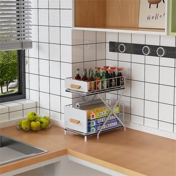 DOPWii Küchenregal 2-stufiger ausziehbarer Küchenschrank, Küchenschrank Organizer, mit 3-stufig höhenverstellbarem, Expandierbares Gewürzregal