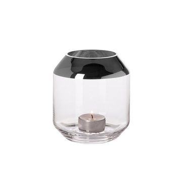 Fink Teelichthalter Teelichthalter / SMILLA - transparent - Glas - H.14cm x Ø 12cm, mundgeblasen - silberfarbener Rand - Durchmesser Öffnung: 9,5 cm