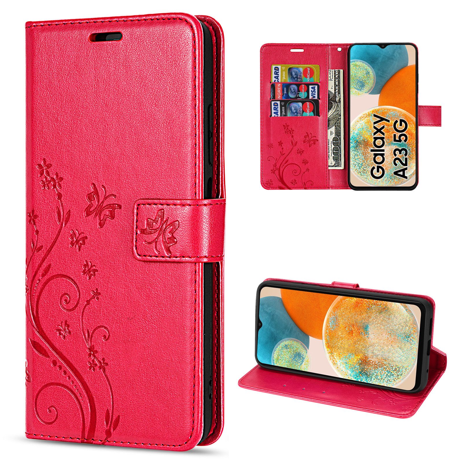 betterfon Handyhülle Handytasche für Samsung Galaxy A23 5G Klapphülle, Bookstyle-Hülle: Magnetverschluss 3 Kartenfächer & Standfunktion