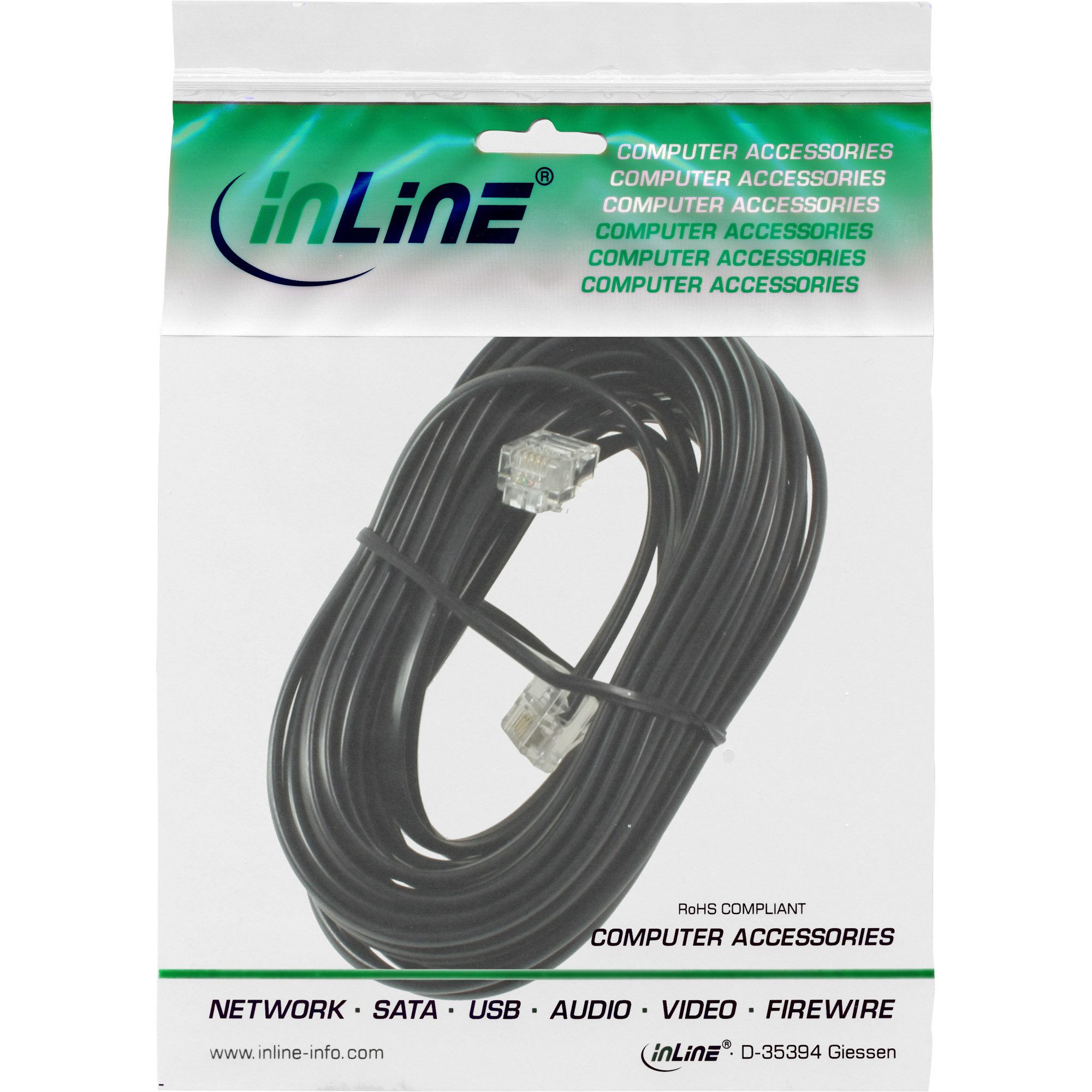 Inline InLine® Modularkabel RJ11, Stecker / Stecker, 4adrig, 6P4C, 3m Telefonkabel