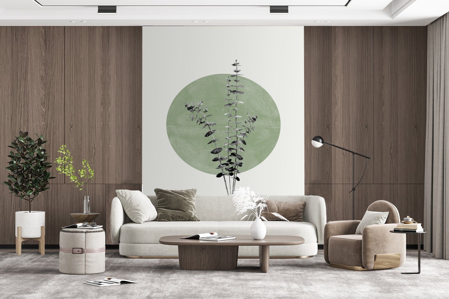 MuchoWow - - Montagefertig Wandtapete bedruckt, Grün St), Pflanzen Wohnzimmer, Tapete Natur Fototapete Abstrakt, Vinyl für (4 - Matt,