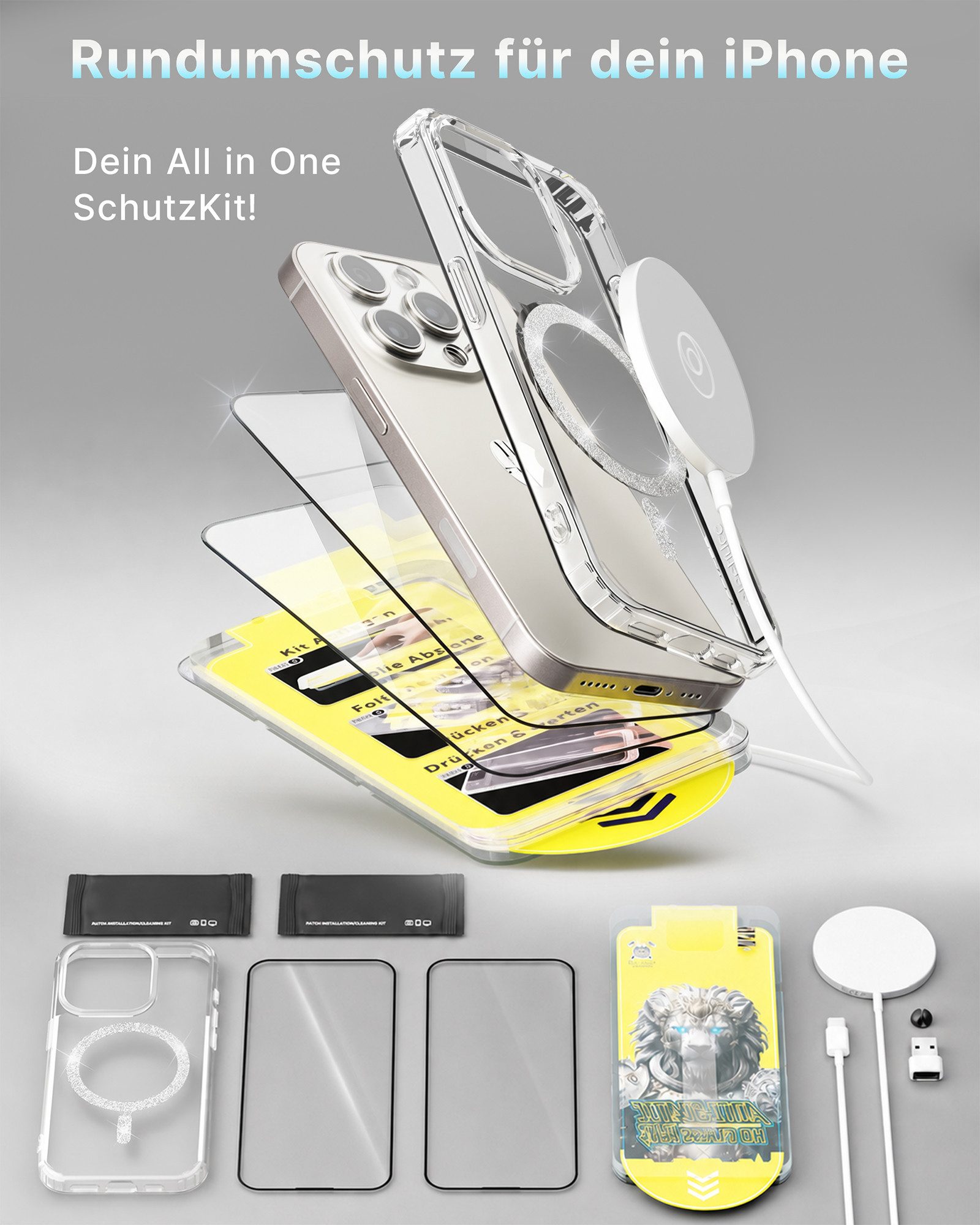 GreenHec Handyhülle Hülle iPhone 18 17 16 15 14 13 Pro Max Plus Glitzer Case Transparent 7 Zoll, Glänzend Magnetring, Transparent Hülle iPhone, GreenHec Clear C – Bild 2 von 5