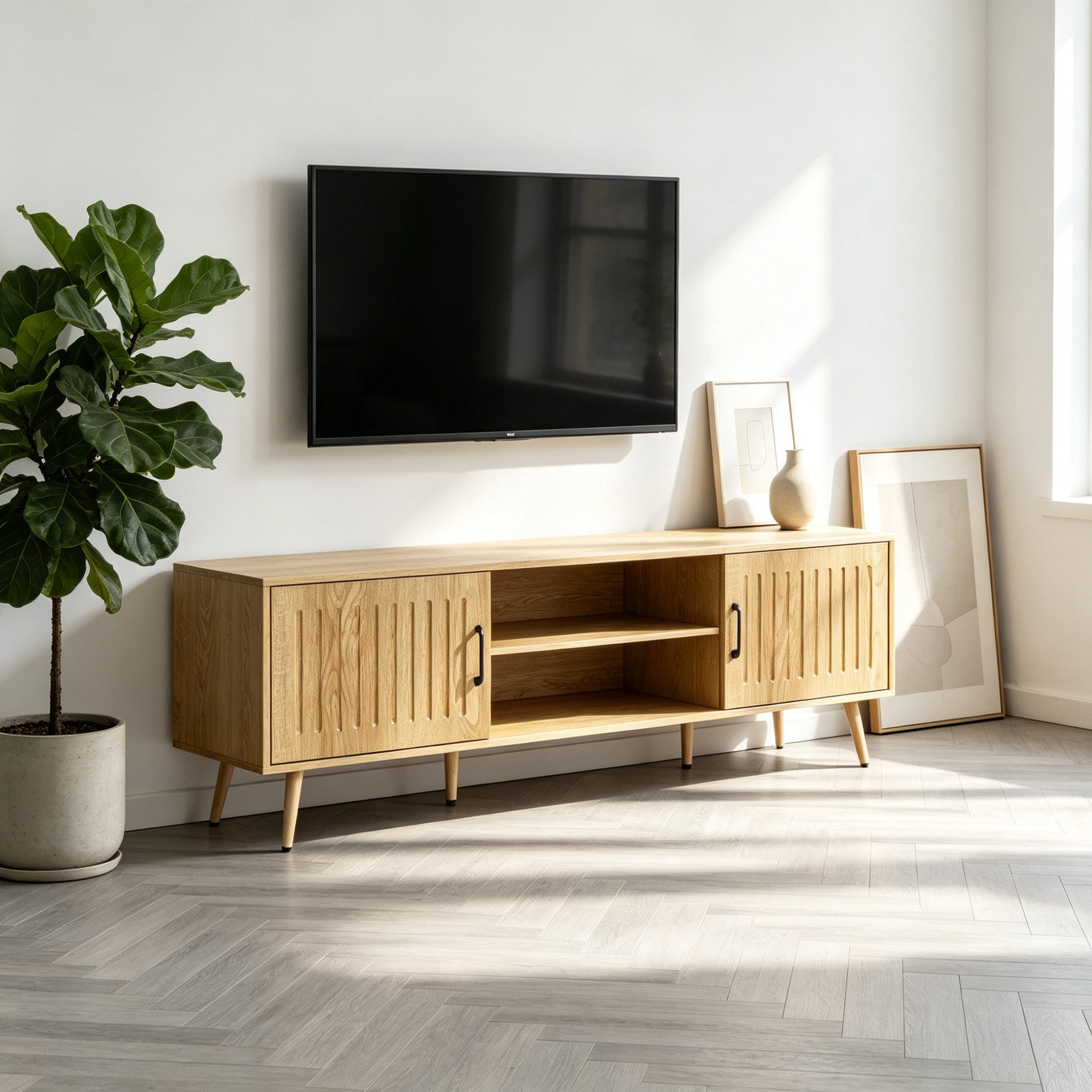 FUFU&GAGA Lowboard TV-Schrank Lowboard 160cm Mid-Century, Holz-Optik, mit 2 Türen