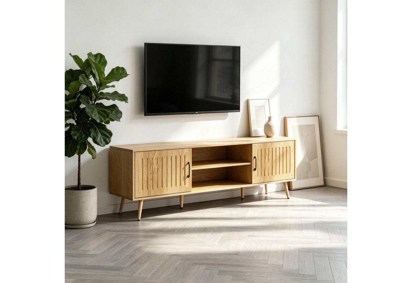 FUFU&GAGA Lowboard TV-Schrank Lowboard 160cm Mid-Century, Holz-Optik, mit 2 Türen