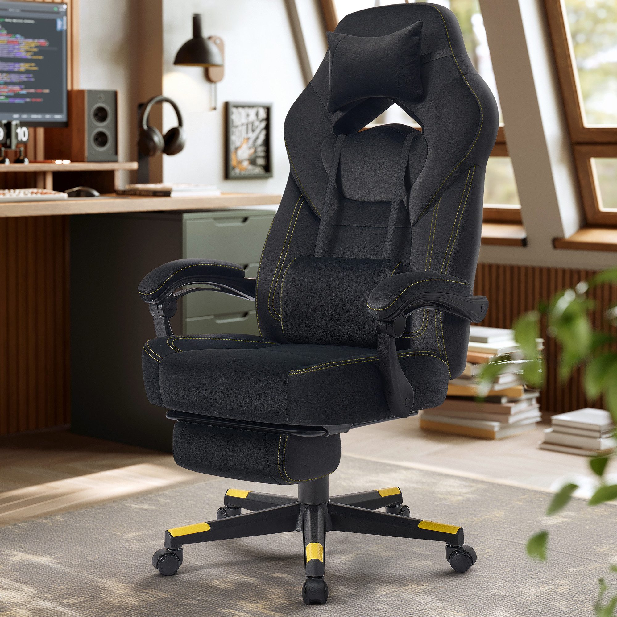 SONGMICS Bürostuhl, Gaming-Stuhl, Computerstuhl, ergonomisches Design, mit Fußstütze