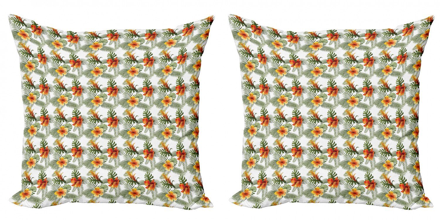 Kissenbezüge Modern Accent Doppelseitiger Digitaldruck, Abakuhaus (2 Stück), Hibiskus Einfache Blumenpalmblätter