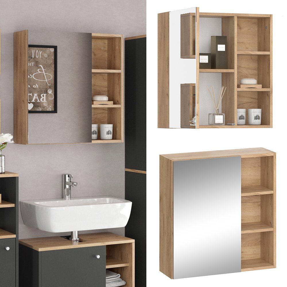Vicco Badezimmerspiegelschrank Senyo, Anthrazit/Goldkraft Eiche, 62 günstig online kaufen