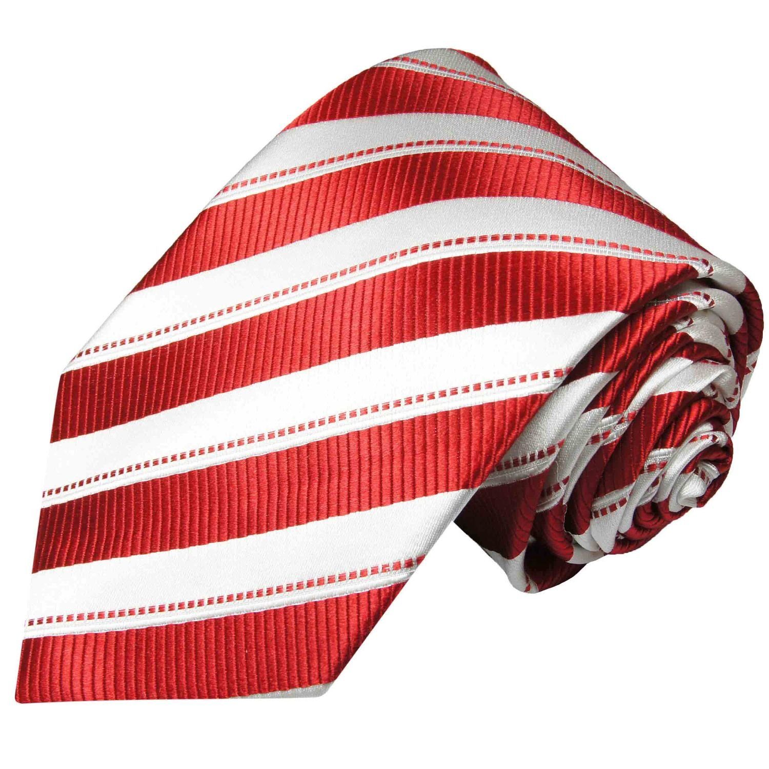 Paul Malone Krawatte Moderne Herren Seidenkrawatte gestreift 100% Seide Breit (8cm), Extra lang (165cm), rot weiß 320