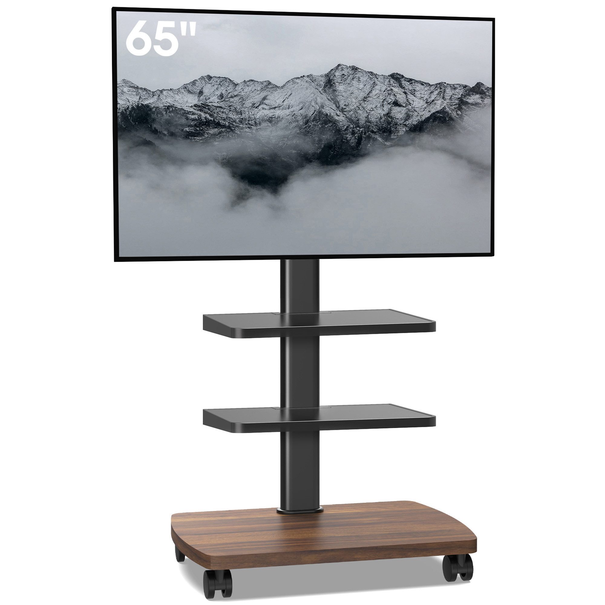 AOKCOS TV-Ständer, (bis 65 Zoll, mit Holzbasis & 2 Ablagen)