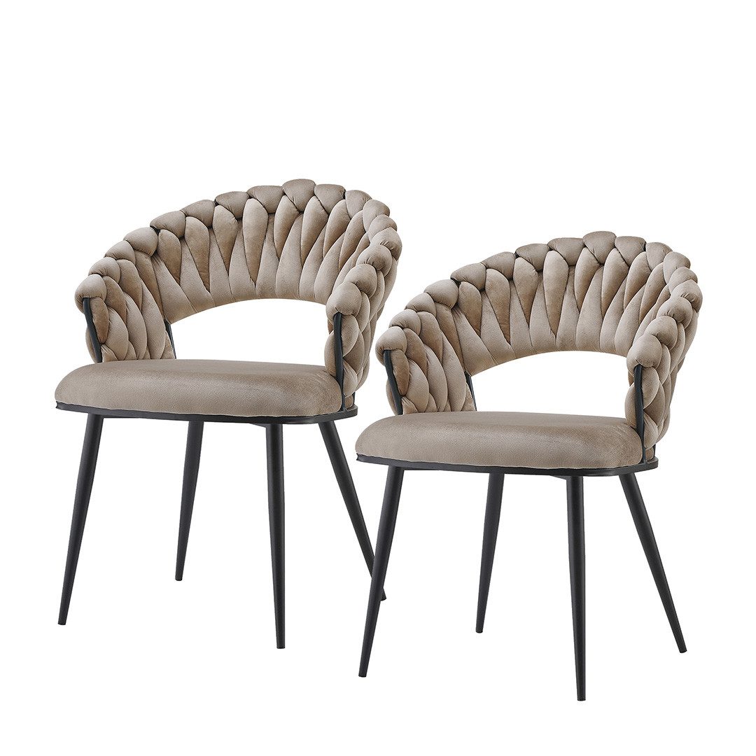 Qiyano Esszimmerstuhl 2er-Set Designstühle mit Flechtrücken günstig online kaufen