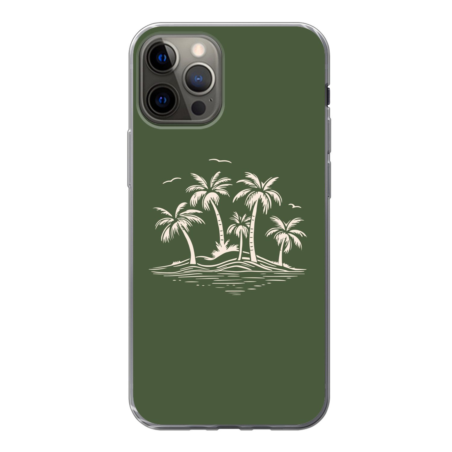 MuchoWow Handyhülle für Apple iPhone 12 Pro Palmen - Strand - Grün - Beige - Tropisch, Smartphone-Bumper, Print, Handy Schutzhülle Dünn