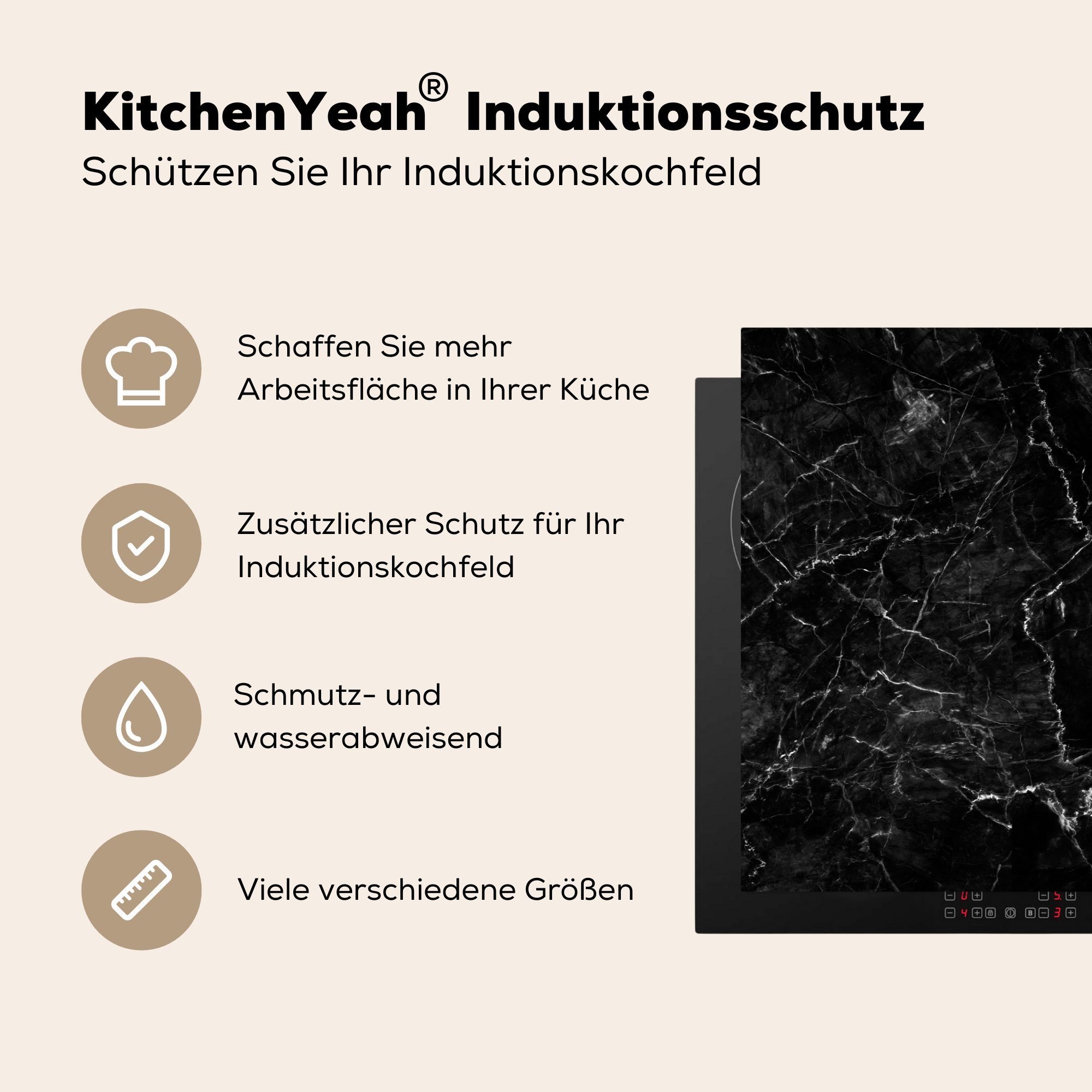 81x52 cm, Marmor Induktionskochfeld für - tlg), Vinyl, Schutz Herdblende-/Abdeckplatte Linie, küche, (1 die MuchoWow Ceranfeldabdeckung - Keramik