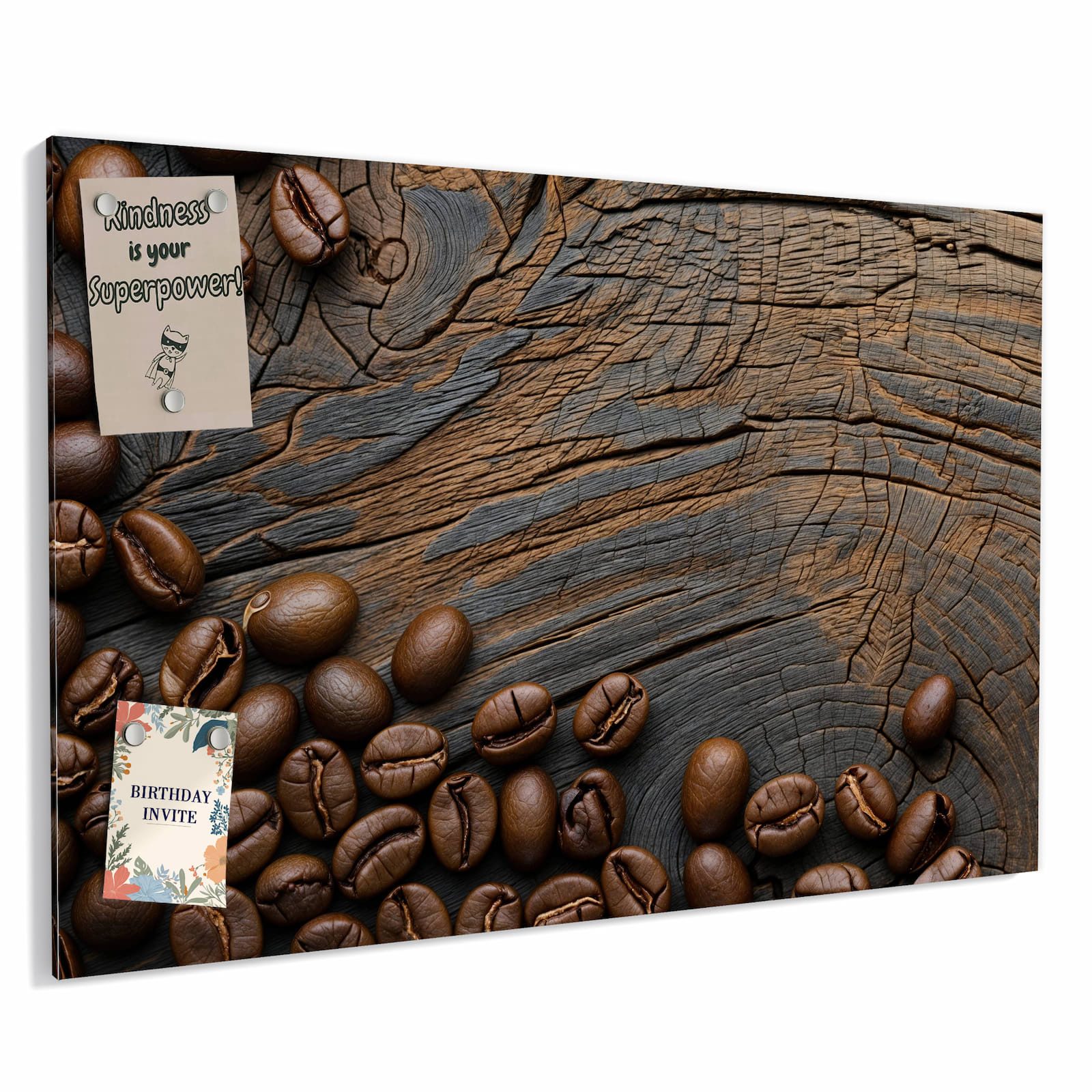 Primedeco Magnettafel Bohnenrahmen auf Holz – Magnetwand & Memoboard aus Metall, (Komplett-Set, 1-tlg., Inklusive 4 Magnete und 2 Boardmarker (weiß & schwarz), magnetisch & beschreibbar