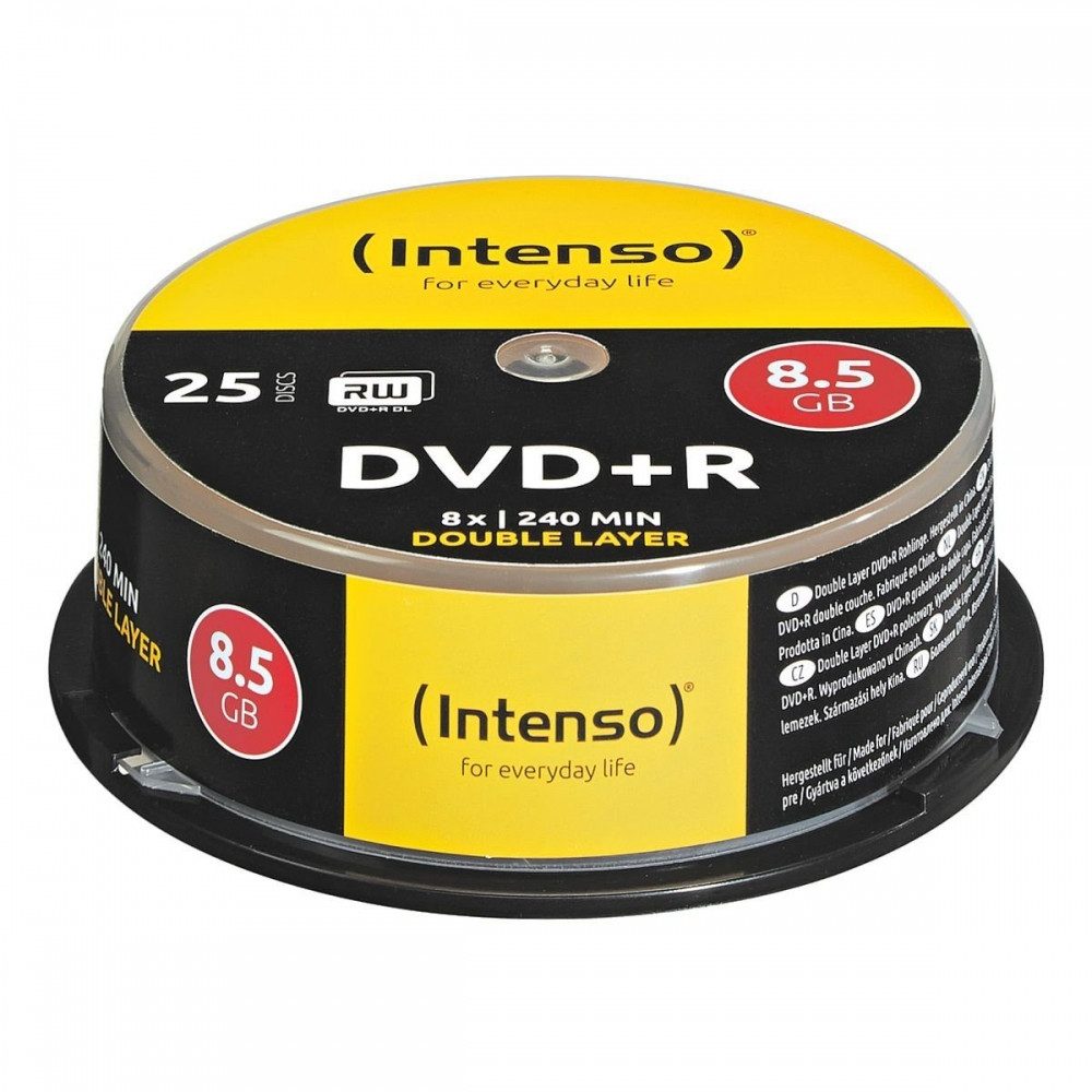 Intenso DVD-Rohling Intenso DVD+R 8,5GB 8x DL 25er Spindel - DVD-Rohlinge, doppelte Speicherkapazität