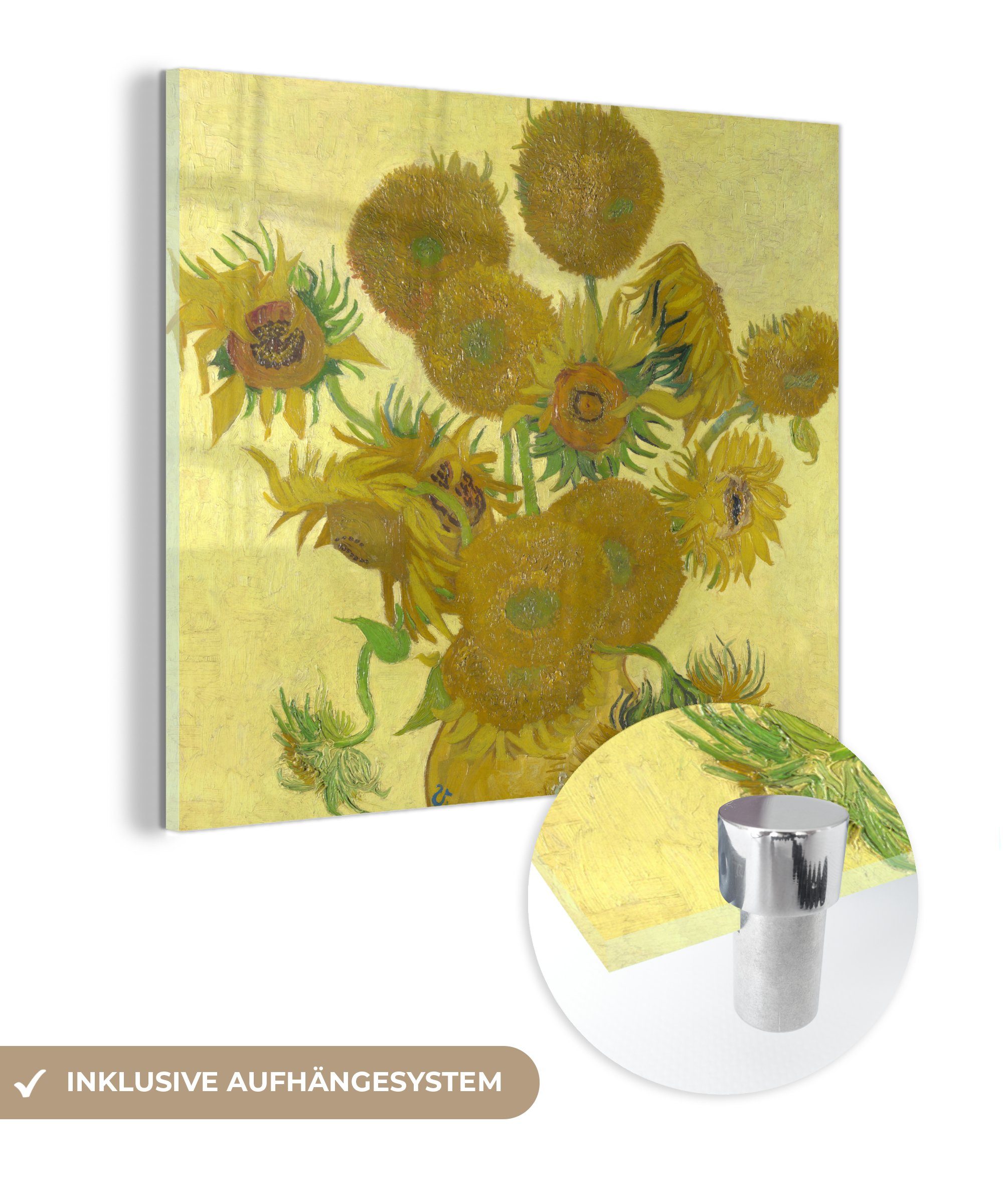 MuchoWow Acrylglasbild Sonnenblumen - Gemälde von Vincent van Gogh, (1 St), Glasbilder - Bilder auf Glas Wandbild - Foto auf Glas - Wanddekoration
