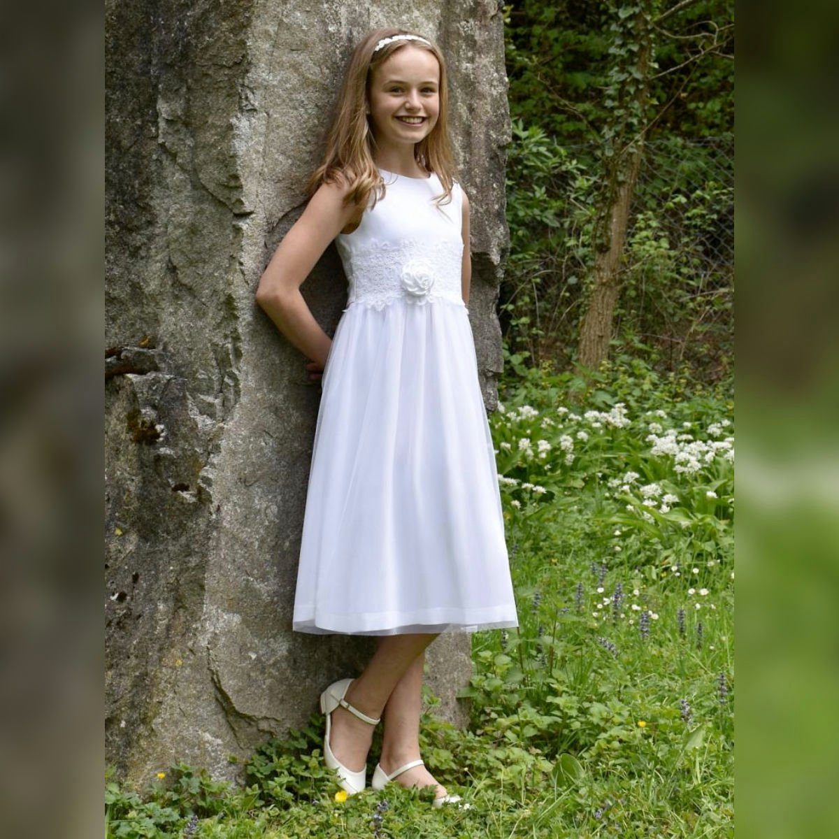 Partykleid Blumenmädchenkleid Kommunionkleid Clara weiß Tüll
