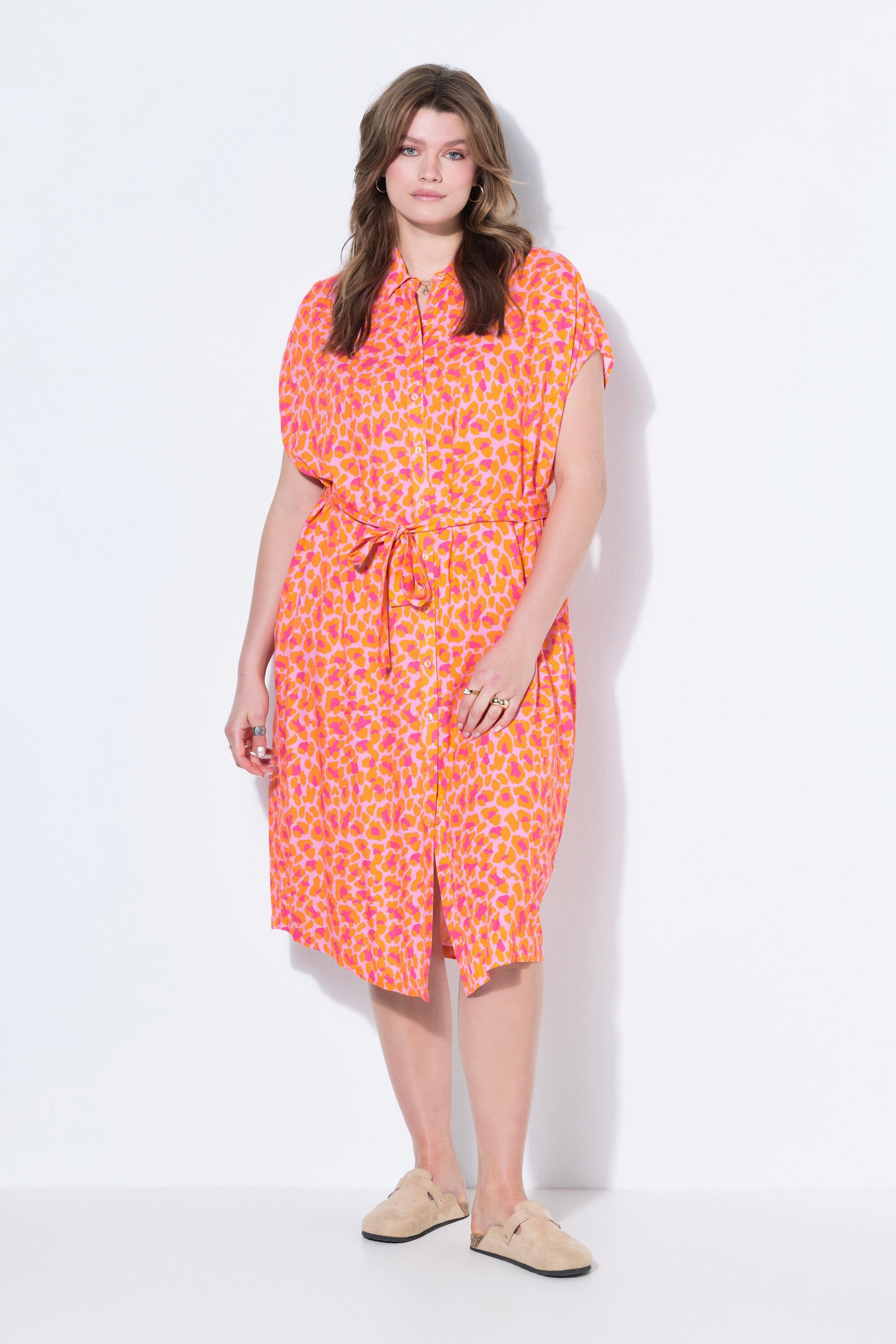 Studio Untold Hemdblusenkleid Midikleid oversized Color-Leo Bindegürtel