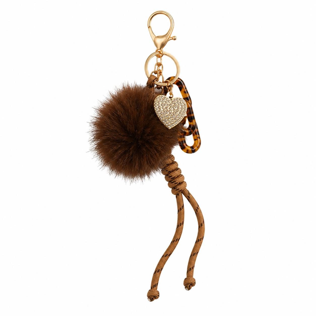 Eyecatcher Taschenanhänger Fellbommel Taschenanhänger mit Herz-Charm – Schlüssel-, Taschen- &