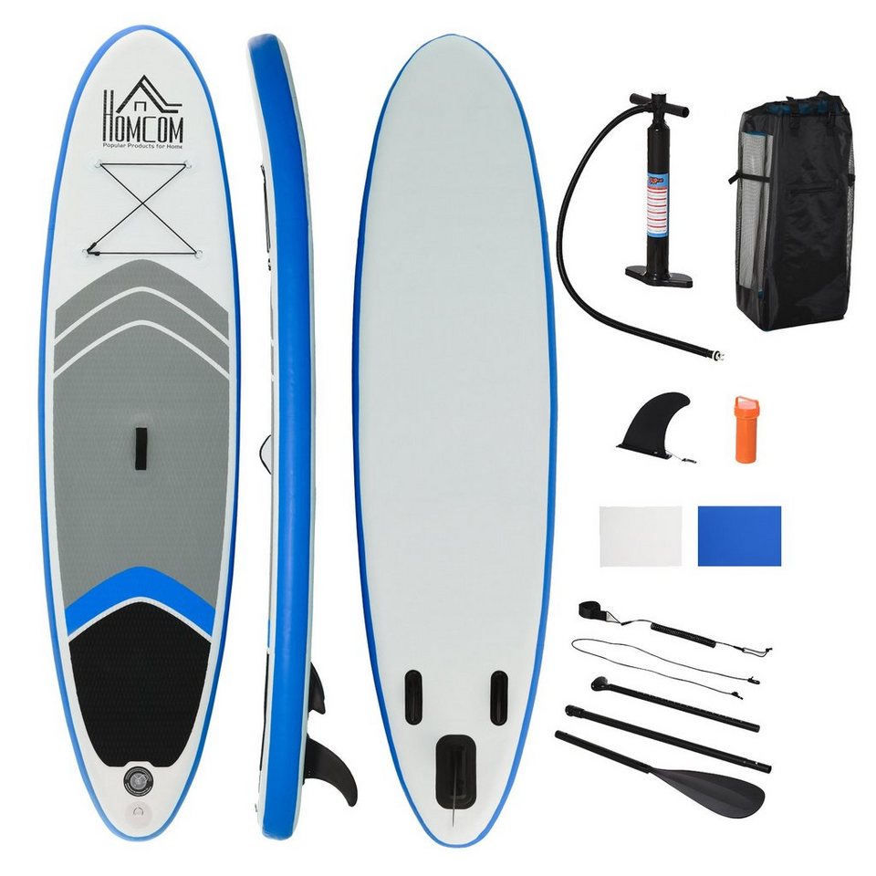 HOMCOM SUP-Board Surfboard, Fishboard, (Set, 6 tlg., mit Pumpe und  Transportrucksack), mit Paddel