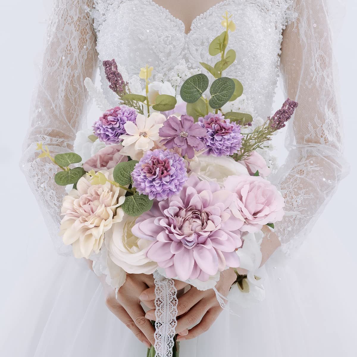 Kunstblume Künstliche Blumen Set, Seidenblumen Mix mit Dahlien & Rosen, Diwzbyn, Blumenstiele für DIY, Hochzeiten, Tischdeko & Wohndeko – Bild 5 von 5