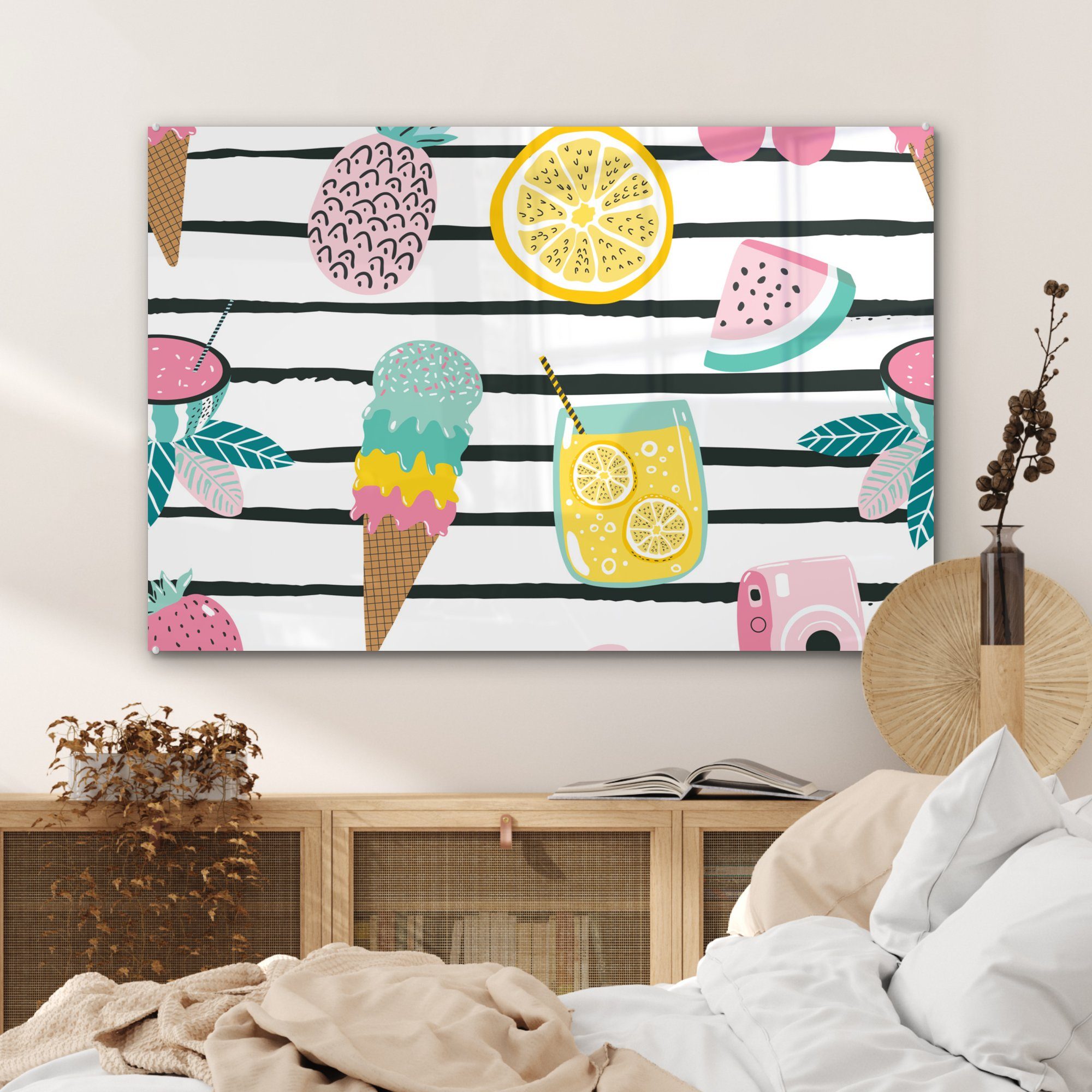 MuchoWow & Acrylglasbilder Schlafzimmer - Wohnzimmer St), Sommer Streifen, (1 - Elemente Acrylglasbild