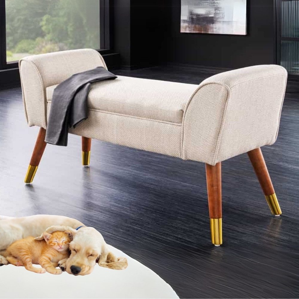LebensWohnArt Sitzbank Elegante Sitzbank CAROLIN 90cm beige Strukturstoff Armlehnen