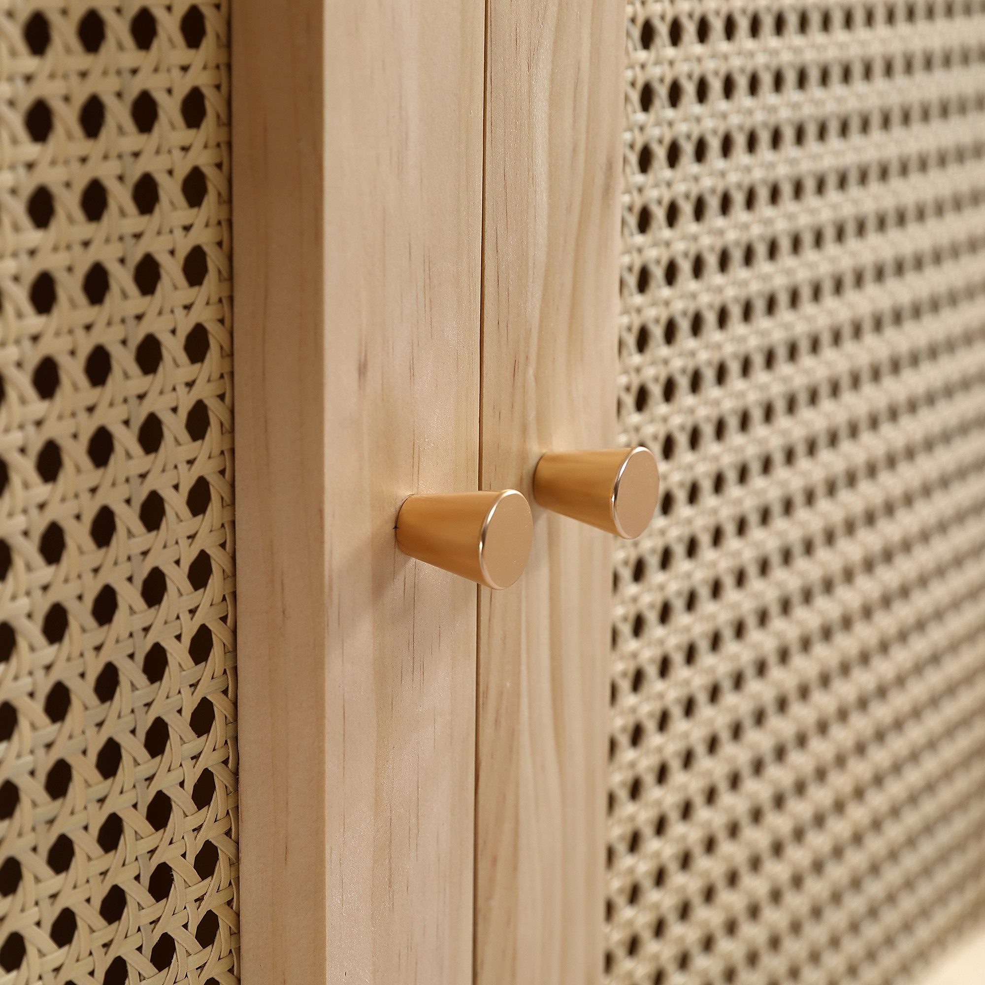 Flieks Kleiderschrank 2-türiger Schrank mit Stange und unterem Flip-Top-Deckel, Rattan