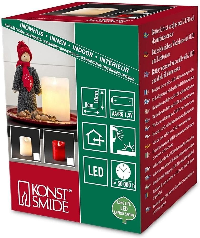 KONSTSMIDE LED-Kerze 1967-550 LED Echtwachskerze 10cm rot Lichtsensor