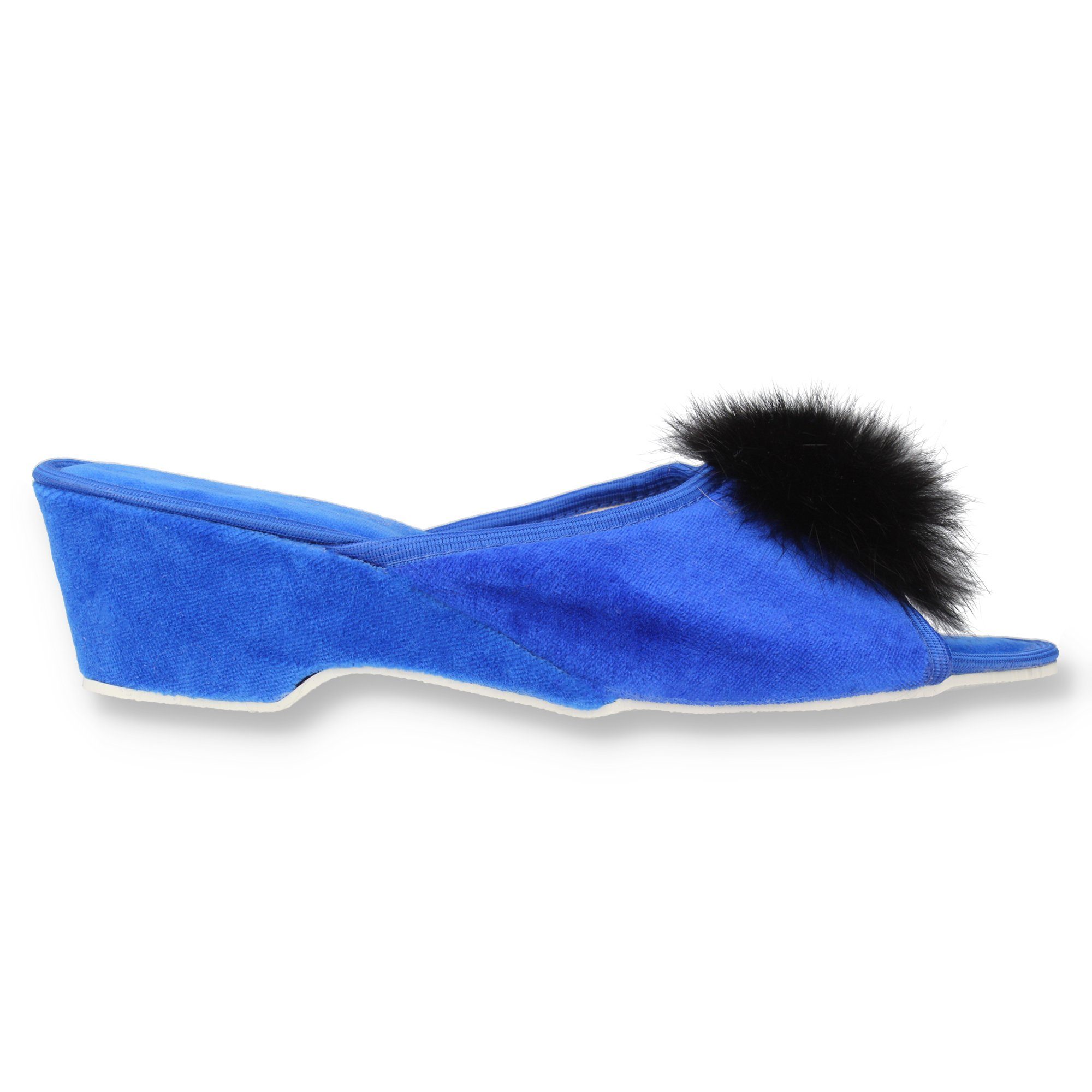 filsko Latina Elegante Samt Pantoffeln für Damen mit Puschel Hausschuh