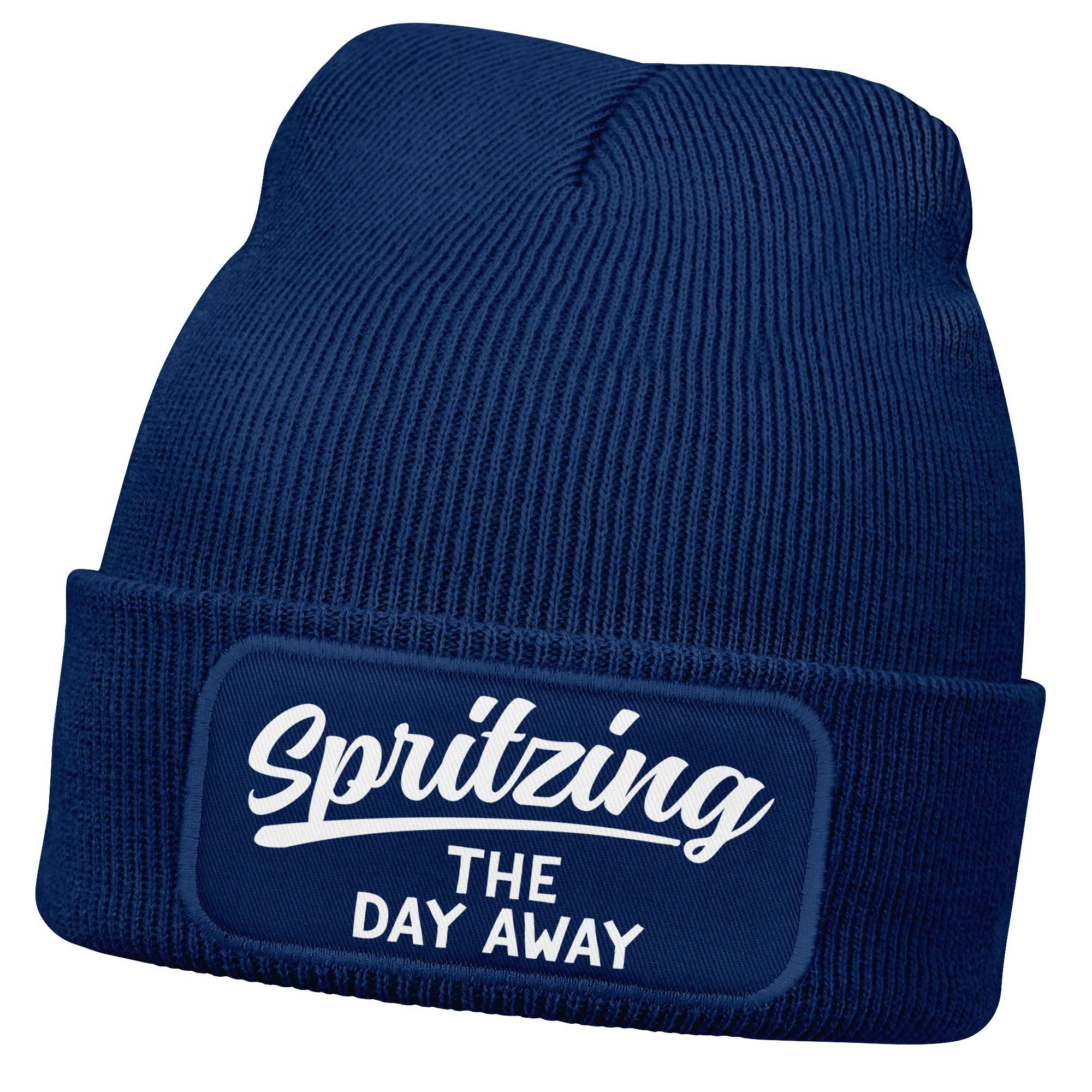 Strickmütze Damen Beanie mit Patch Strickmütze mit Spruch Spritzing the day away