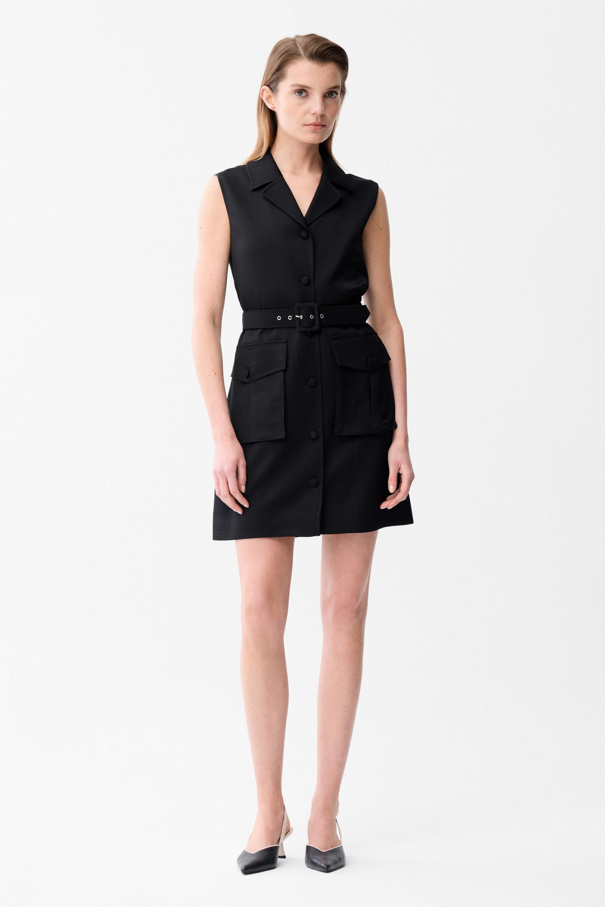 adL Hemdblusenkleid Kleid mit Gürtel und Taschendetail
