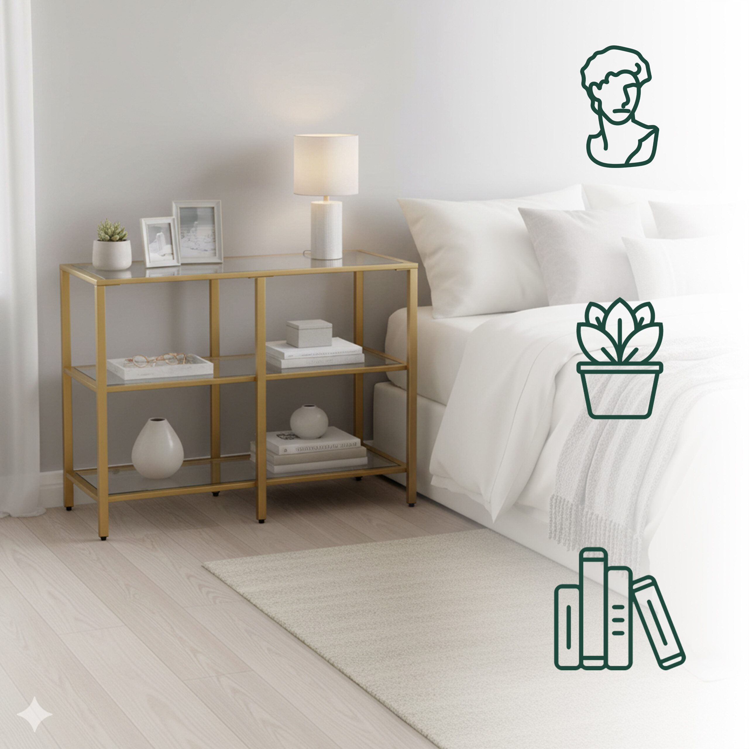 relaxdays Konsolentisch mit 3 Glasablage, gold