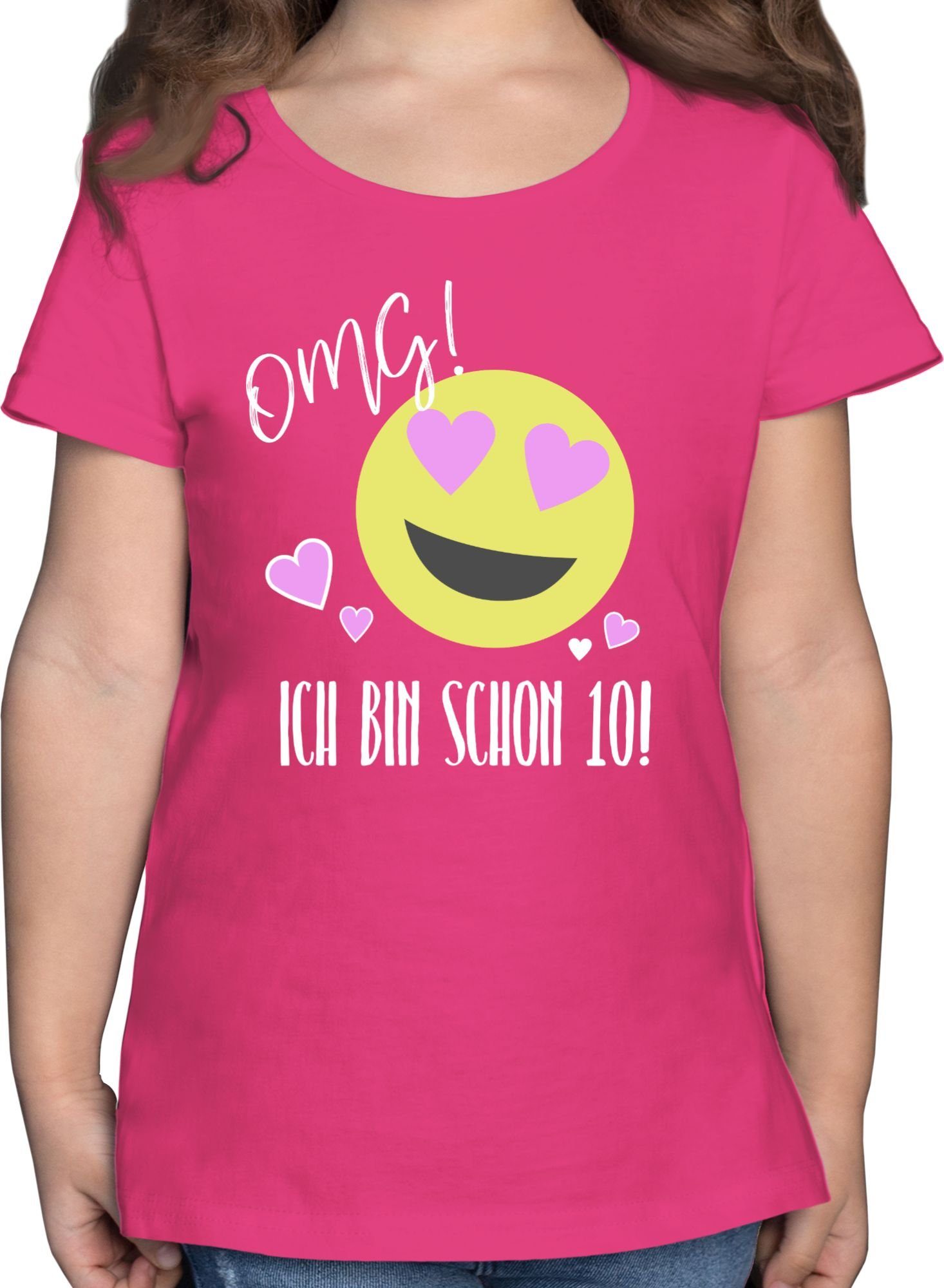 Shirtracer T-Shirt Emoticon OMG Ich bin schon zehn 10. Geburtstag 2 Fuchsia