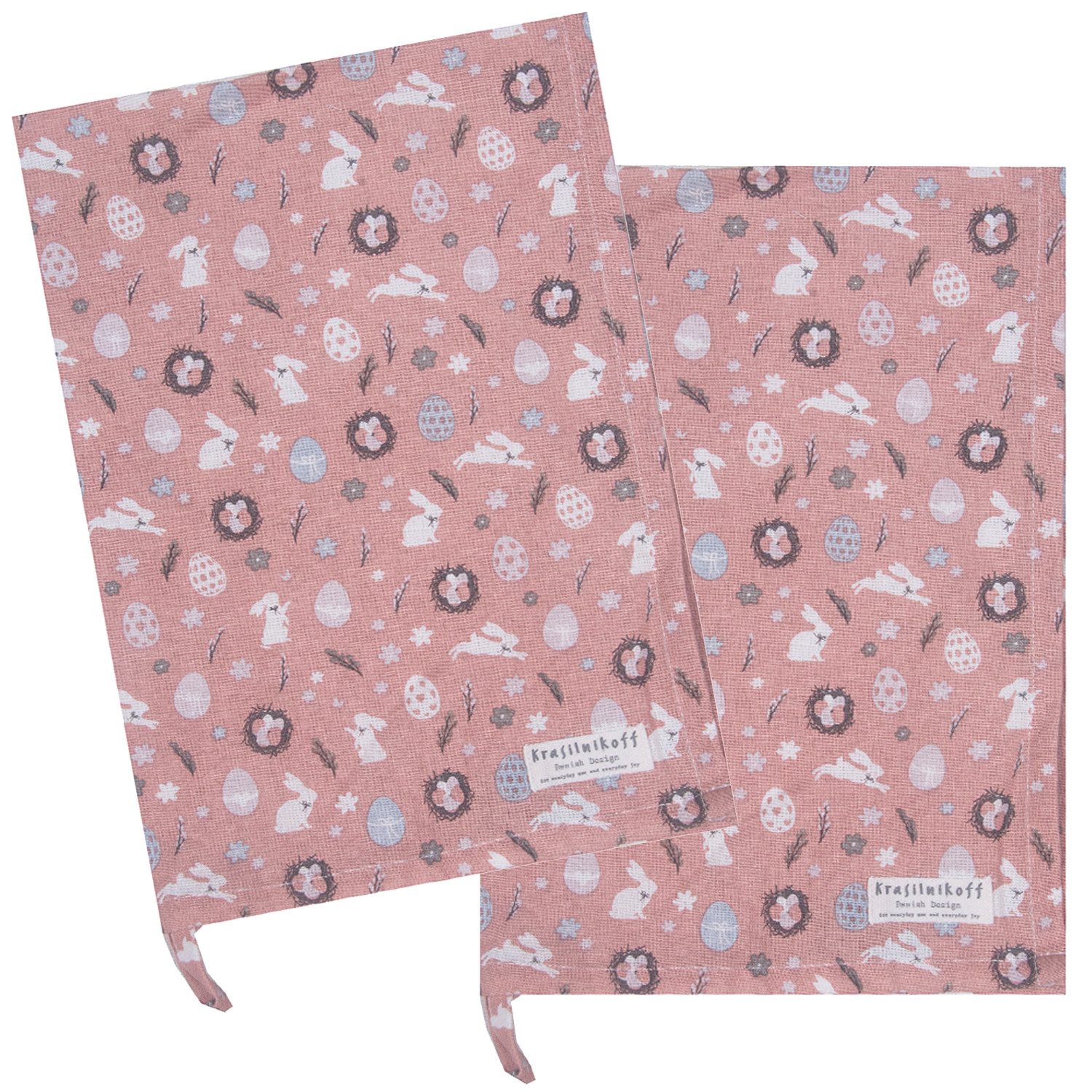 Krasilnikoff Geschirrtuch Playful Easter, (2-tlg., 2-teilig), Geschirrtücher ca.50x70cm Baumwolle