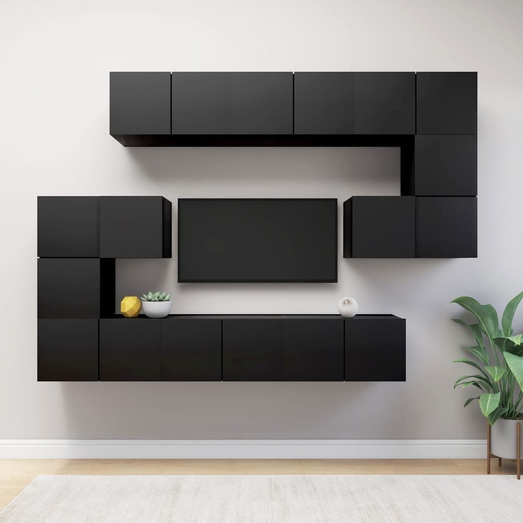 furnicato TV-Schrank 10-tlg. TV-Schrank-Set Schwarz Holzwerkstoff