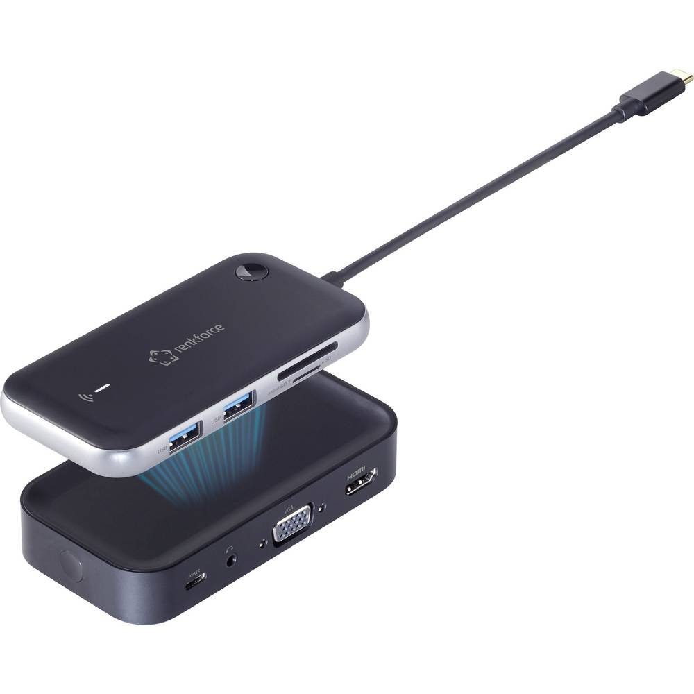 Renkforce Laptop-Dockingstation USB-C® Hub zur drahtlosen Bildübertragung, drahtlose Bildübertragung, integrierter Kartenleser