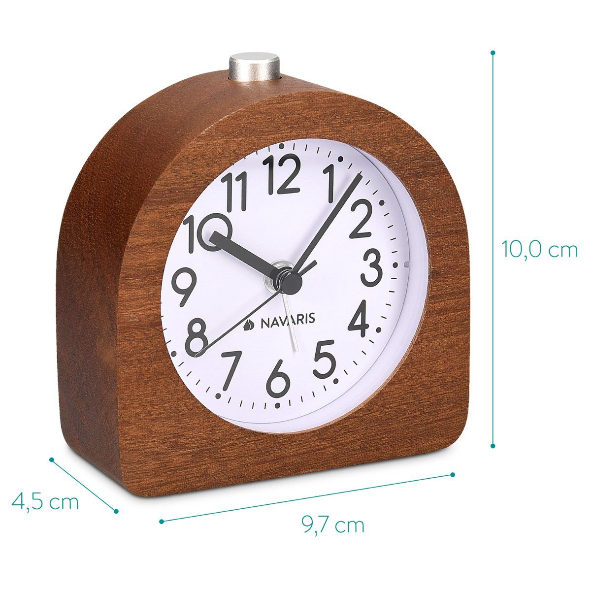 Mit - Alarmlicht, Reisewecker Navaris leise und Holz Dunkelbraun Retro Wecker Snooze aus