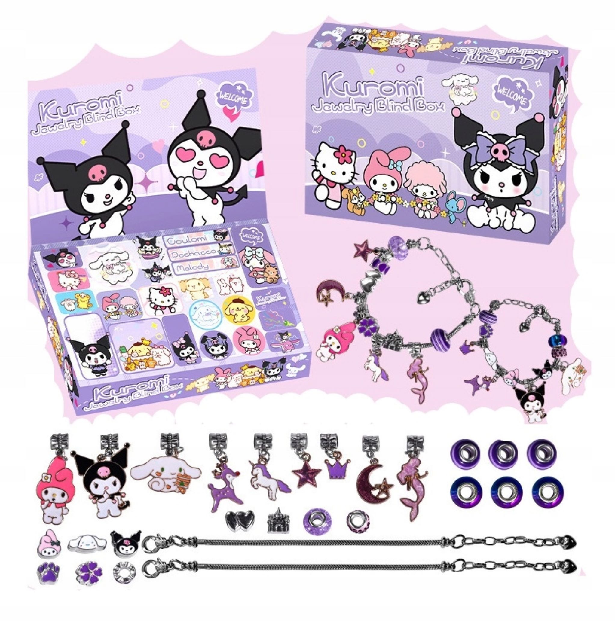 Festivalartikel Adventskalender Adventskalender für Mädchen KUROMI DIY Charm Armband-Set, 27 Teile