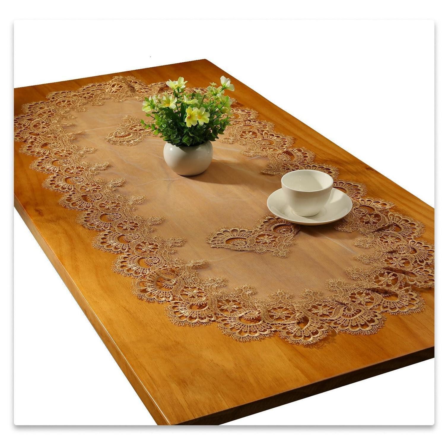 LuxusKollektion Tischläufer Tischläufer Oval Gold Spitze 40x90cm (1-tlg)
