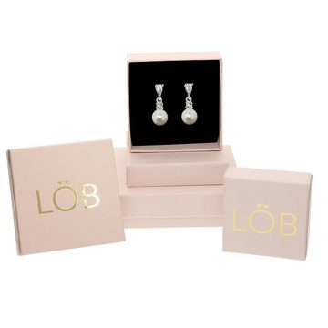 LÖB Perlenohrringe Damen Ohrringe 925 Silber mit Perlen Zirkonia Kurz, Perlenohrringe Hängend Strass Kristall Steine mit Perle Tropfen Weiß Ohrstecker Perlenohrstecker Braut Brautschmuck Hochzeit