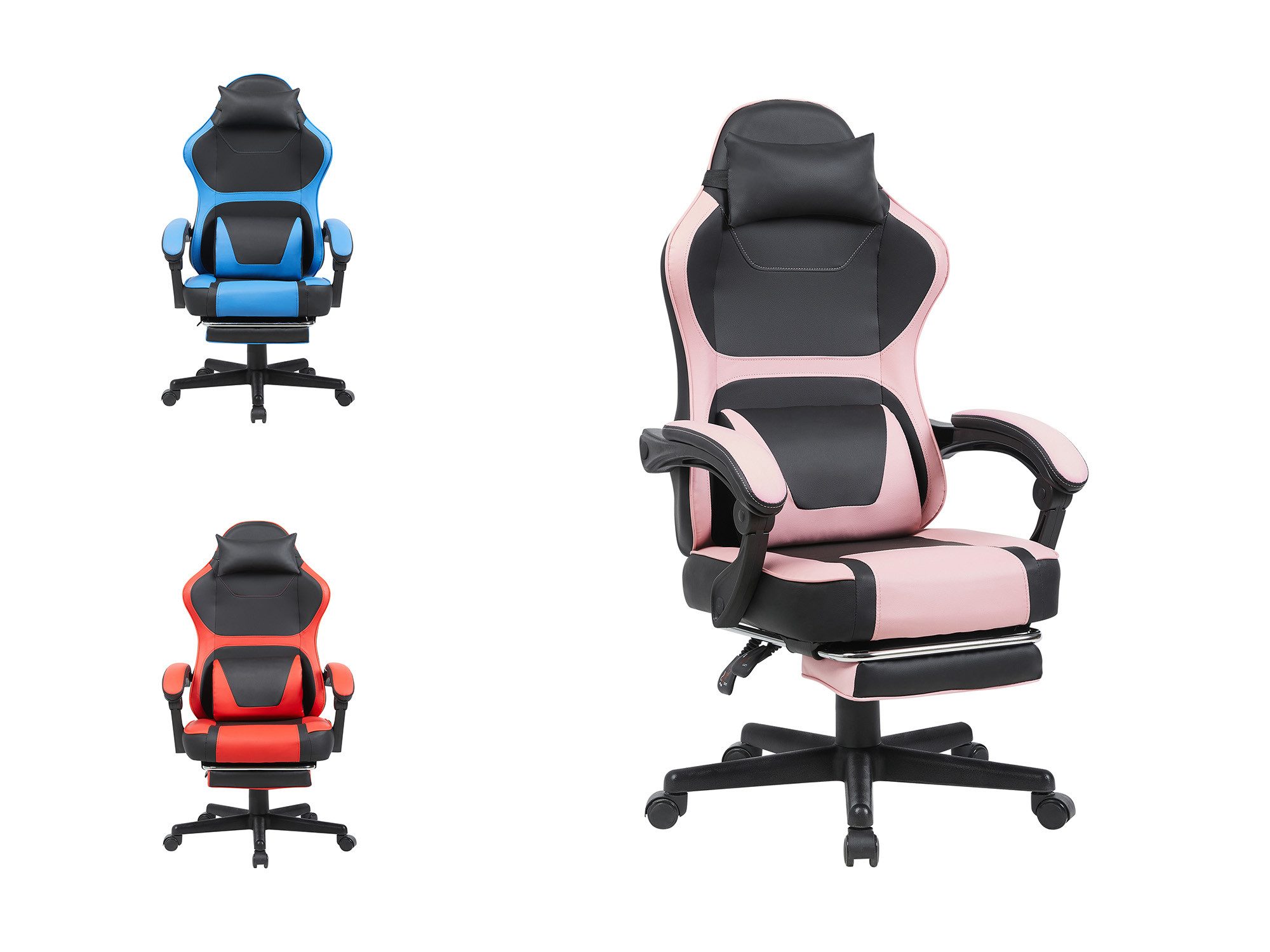 GLP Gaming-Stuhl Gaming Stuhl, Bürostuhl Ergonomisch Wippfunktion bis zu 135° (Gaming Chair mit Fußstütze, 10 cm Höhenverstellung), Verstellbarem Lenden- & Kopfkissen, Gamer Stuhl 136 kg Belastbarkeit