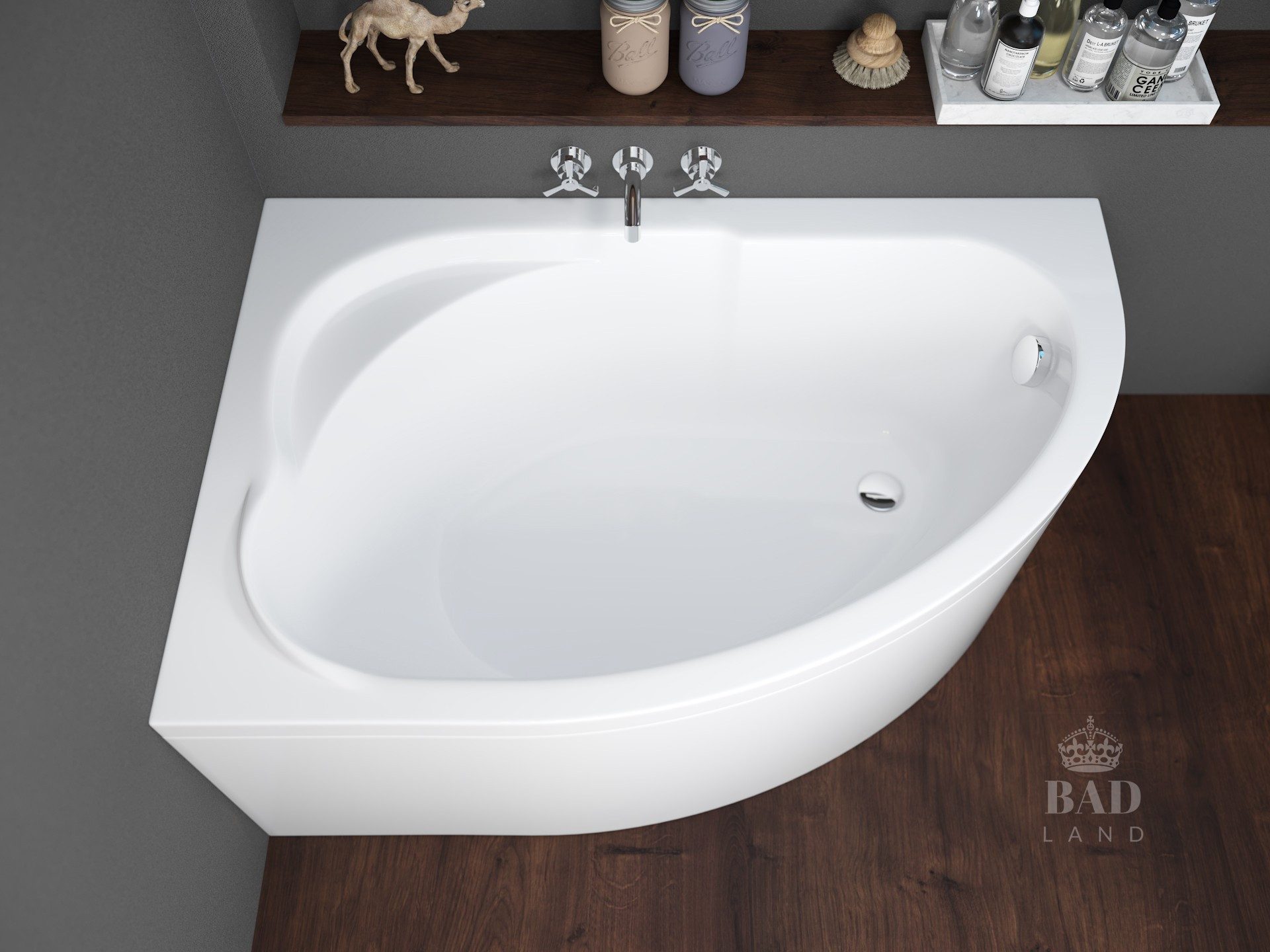 KOLMAN Badewanne Eckbadewanne Standard 135x85, (Links/Rechts), Ablaufgarnitur & Füße GRATIS
