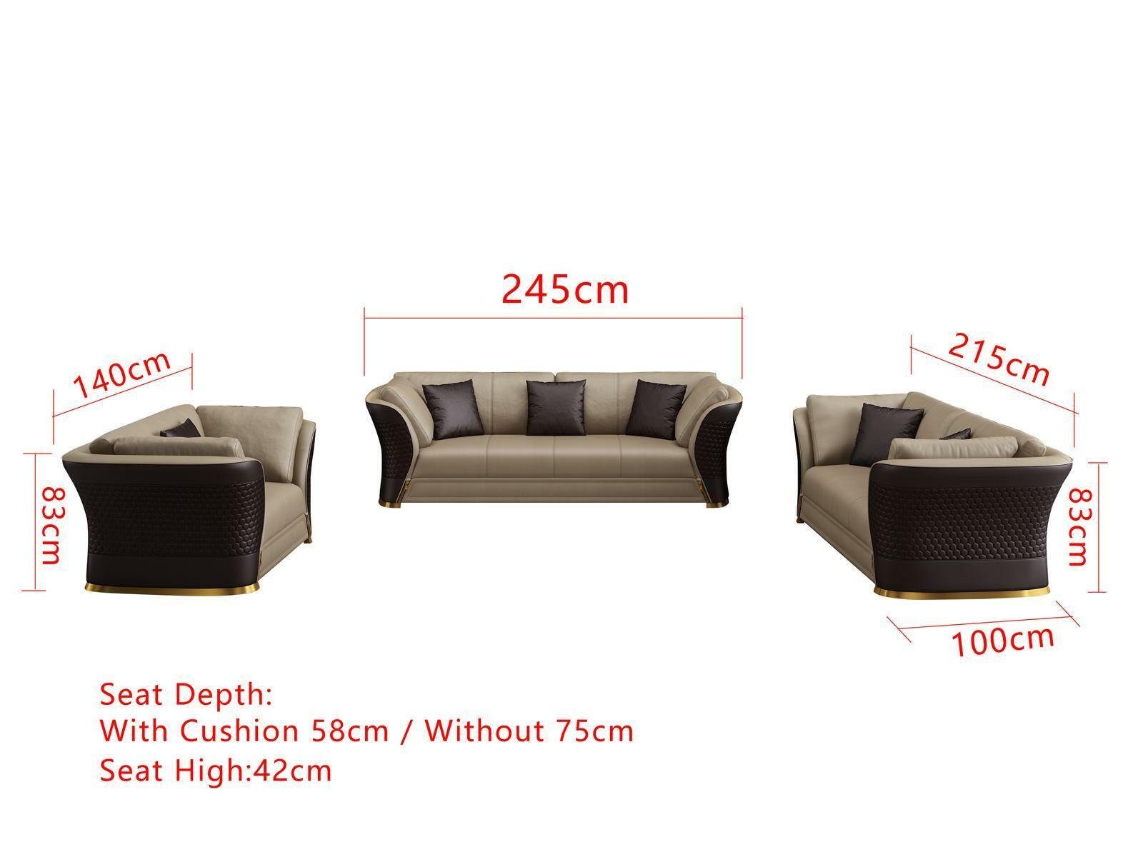 Sofa Polster Wohnzimmer-Set Couch Grau Garnituren JVmoebel 6tlg. Leder Couchtisch (6-St) Garnitur Tisch,