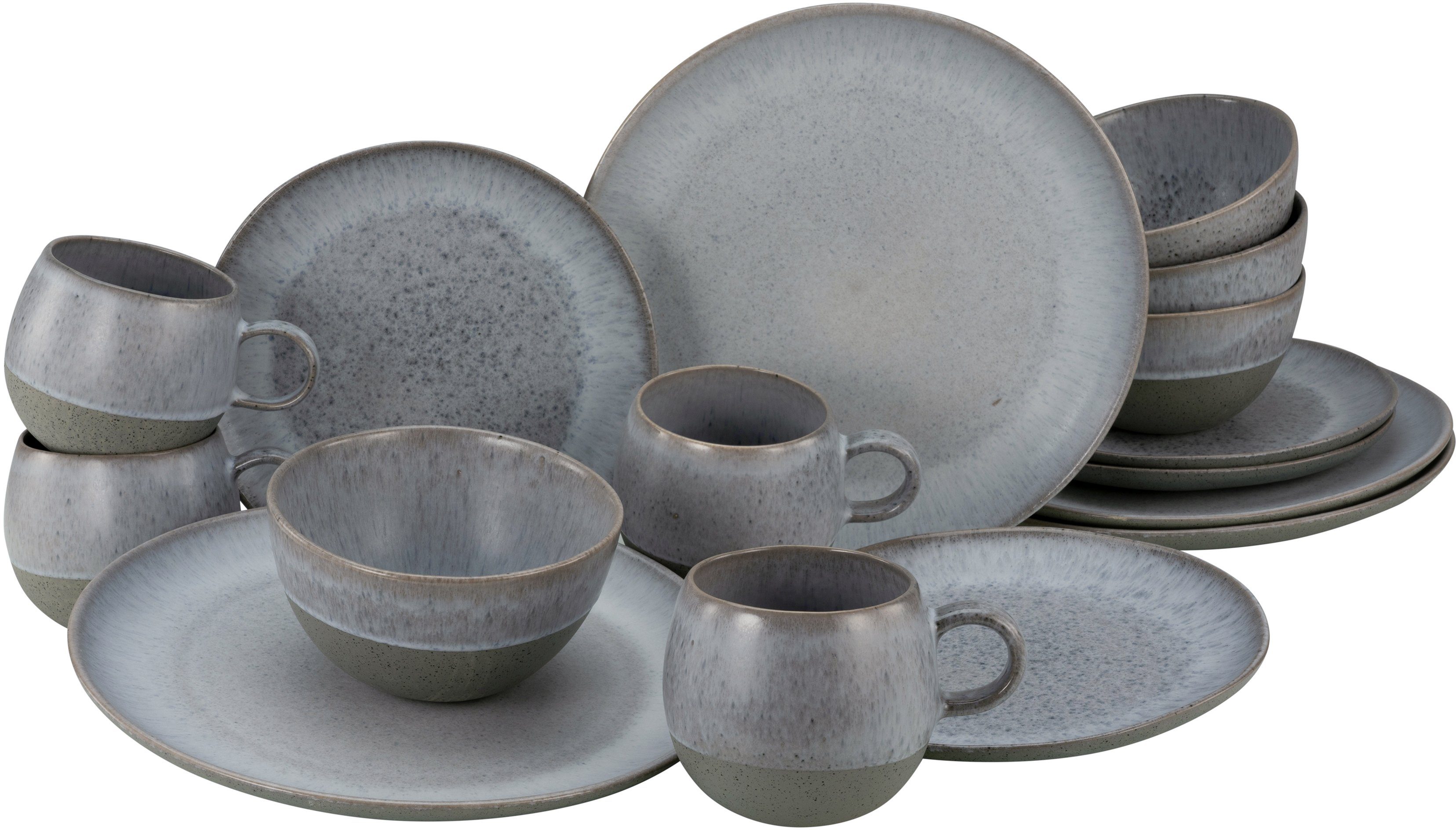 CreaTable Kombiservice Geschirr-Set Personen, (16-tlg), 4 Steinzeug, 16 LOFT Personen STONE Service, für Teile, 4