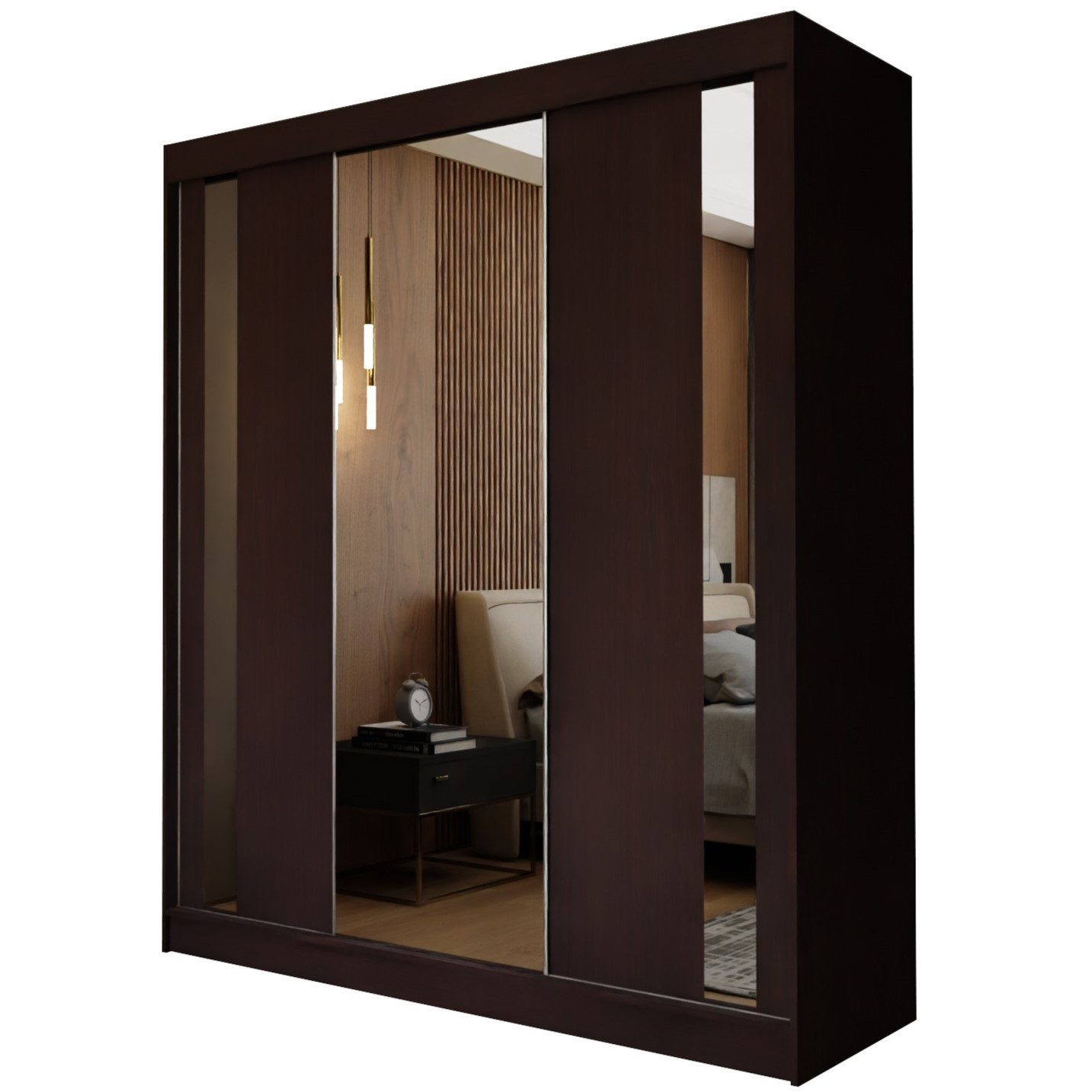 Masseno Schwebetürenschrank GRAZIA 180 cm Kleiderschrank mit Spiegel 3 Türen Wenge