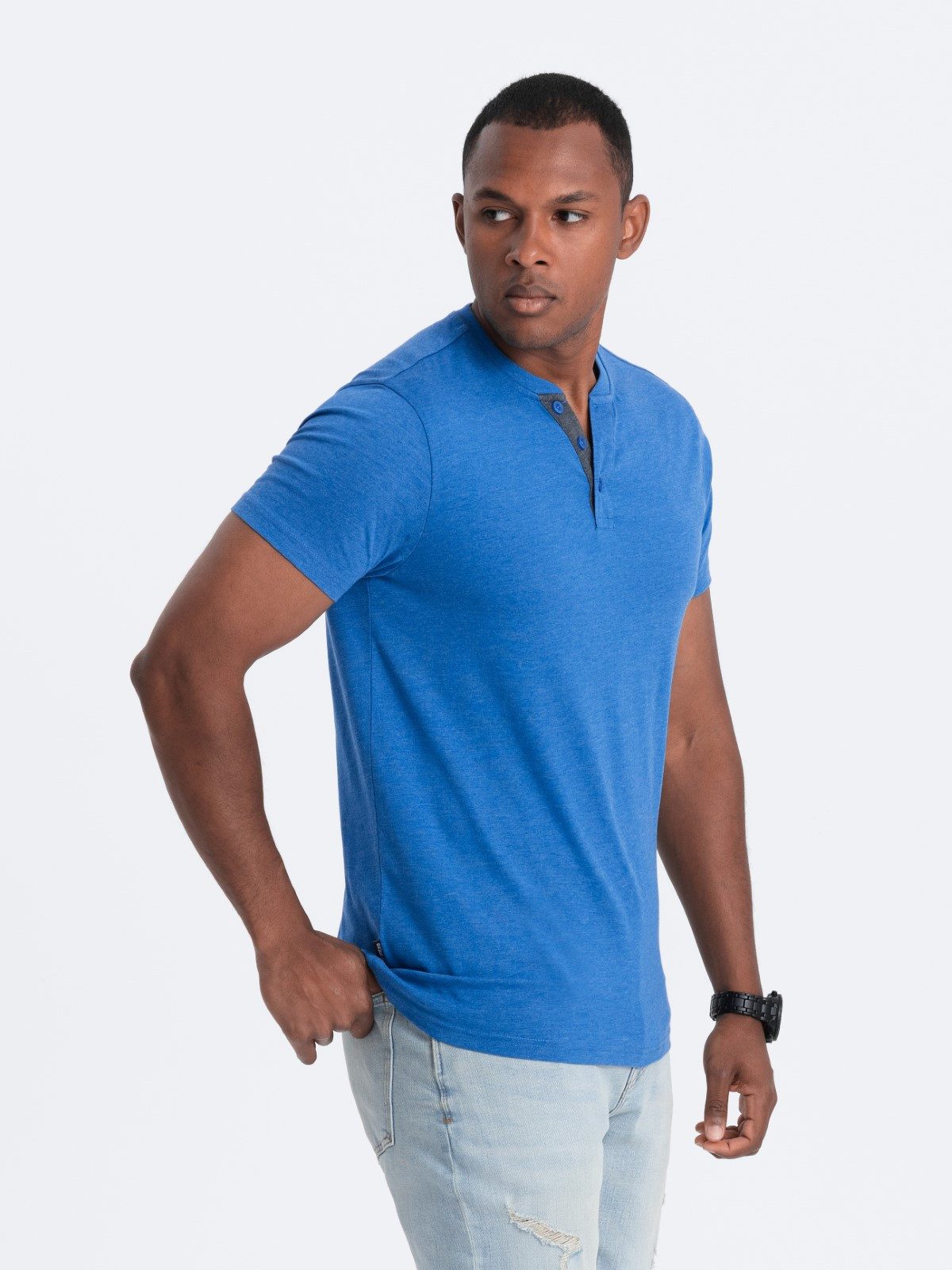 OMBRE T-Shirt Herren-T-Shirt mit rundem Henley-Ausschnitt günstig online kaufen