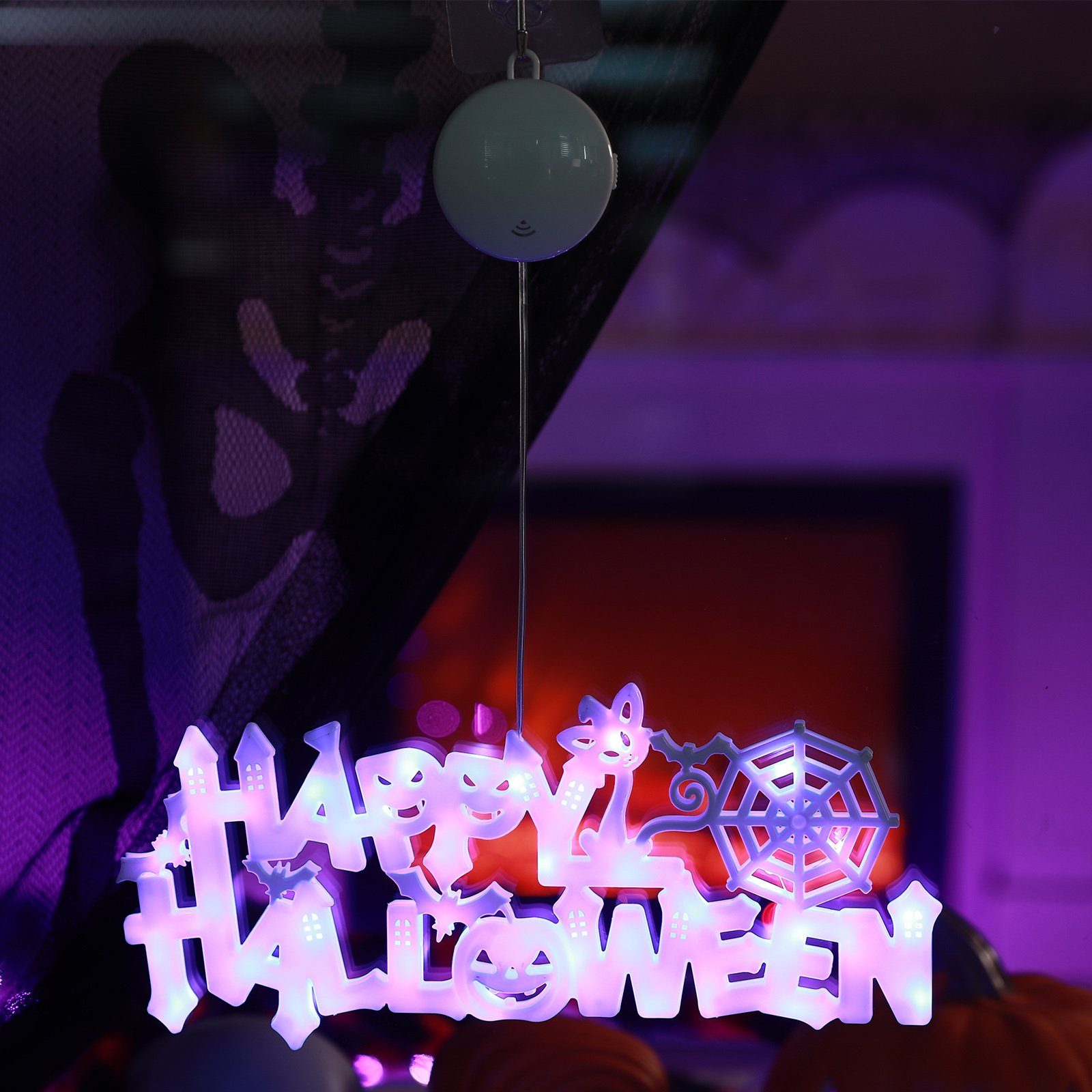 GWAEPU Halloween Lichterkette 3er Set - Kürbis, Fledermaus, Spinne Mit Saugnapf