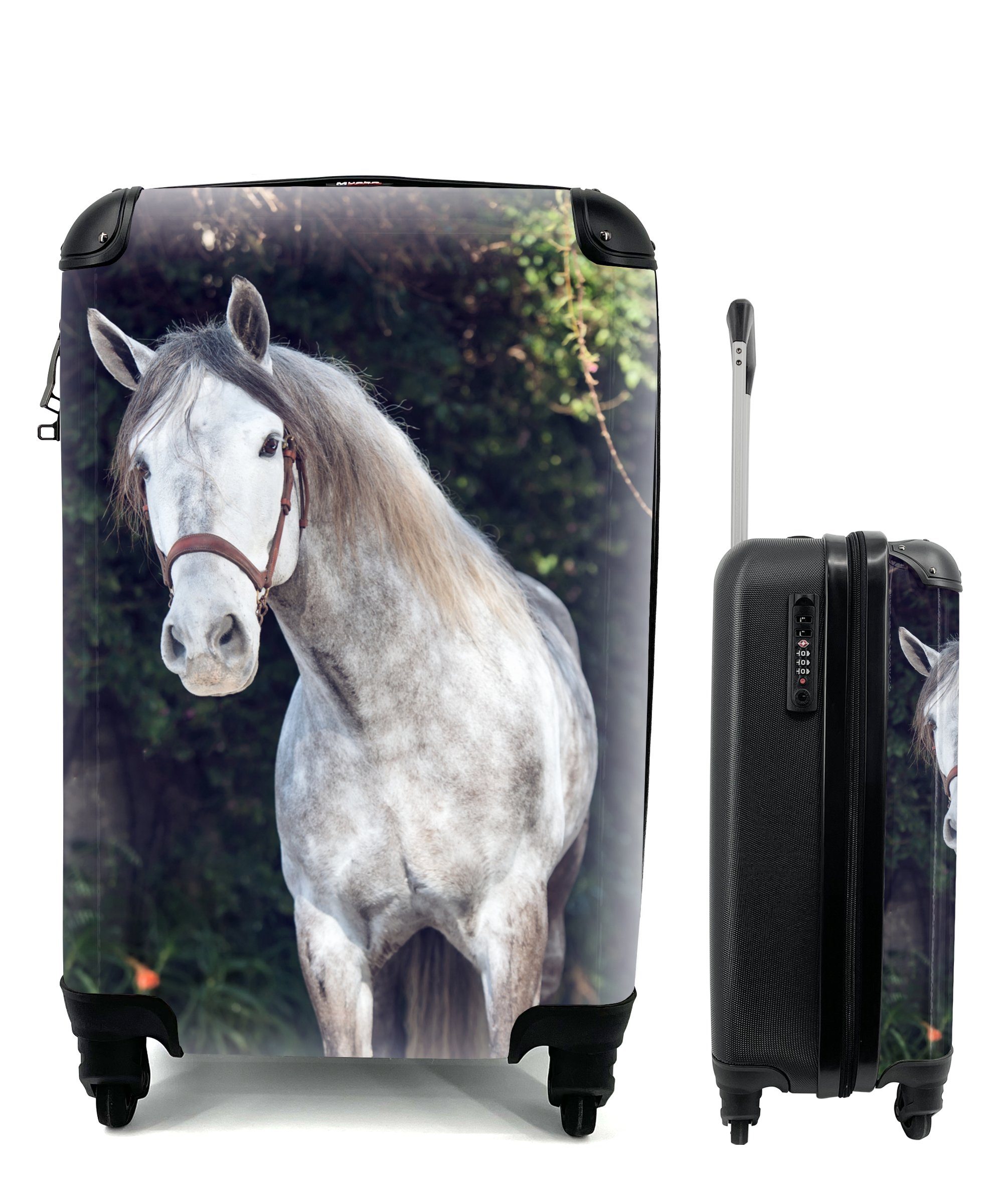 Handgepäck Reisekoffer mit für Halfter Handgepäckkoffer Pferd Ferien, - Reisetasche Natur, 4 - MuchoWow rollen, Trolley, Rollen,