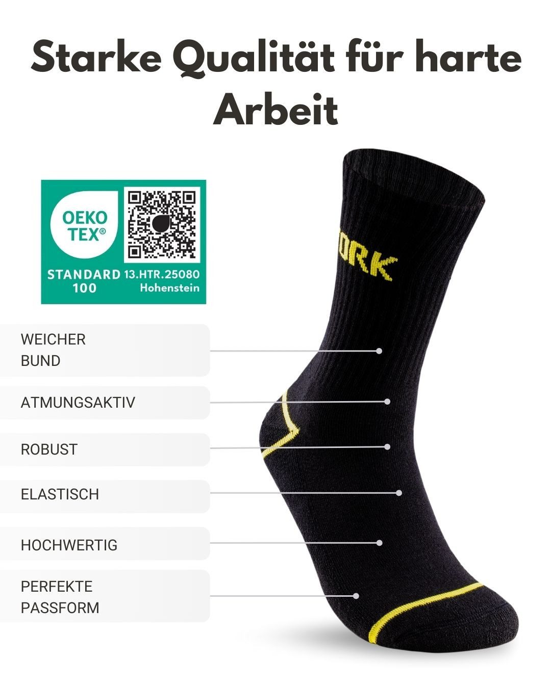 sockenkauf24 Arbeitssocken Herren 10 Paar WORK Socken Arbeitssocken (10-Paar) Verstärkter Fersen- und Zehenbereich, gepolsterte Sohle